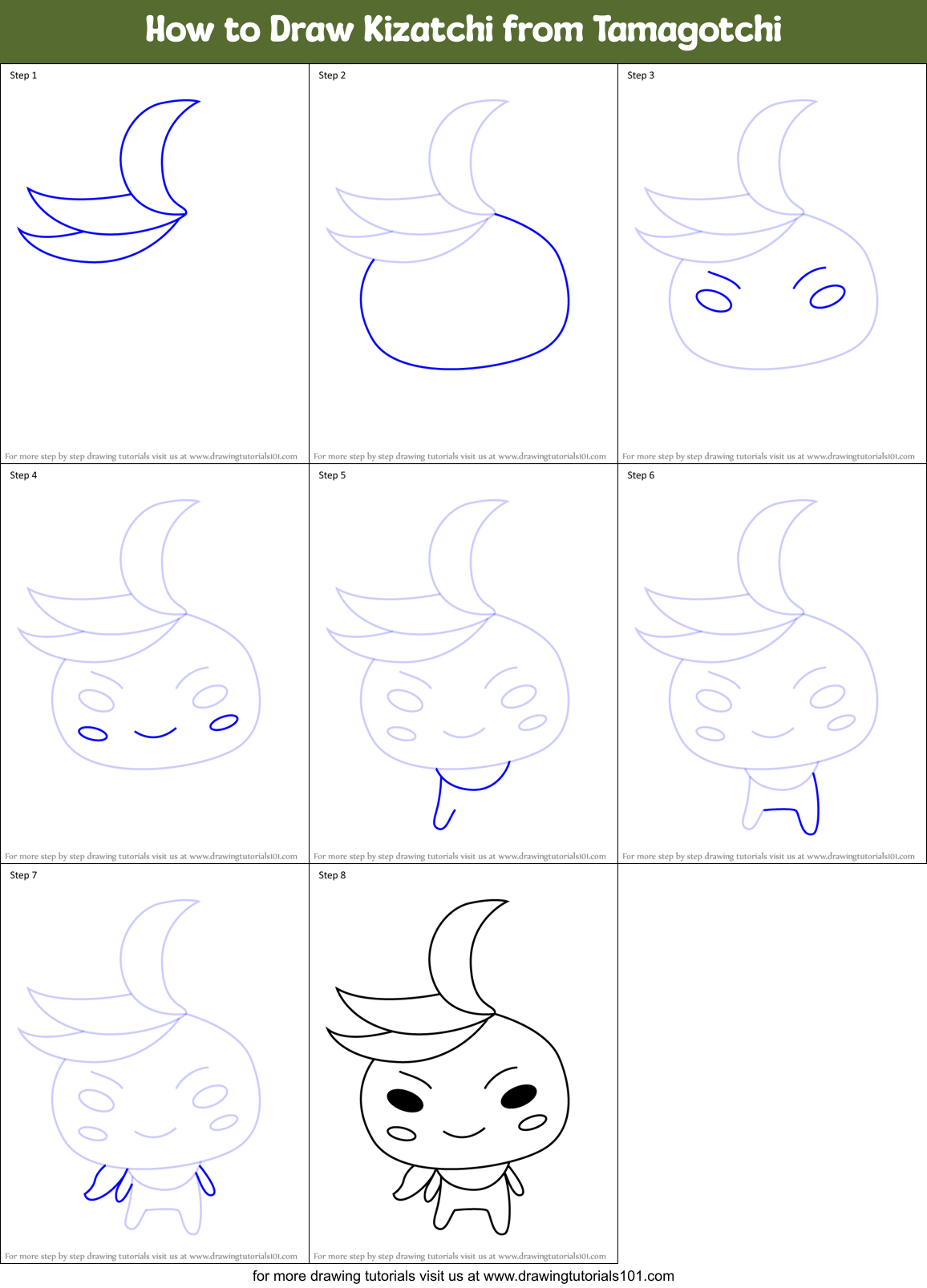 How to Draw Kizatchi from Tamagotchi Printable Step by Step