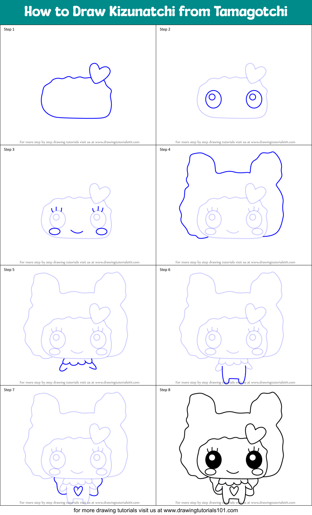 How to Draw Kizunatchi from Tamagotchi Printable Step by Step