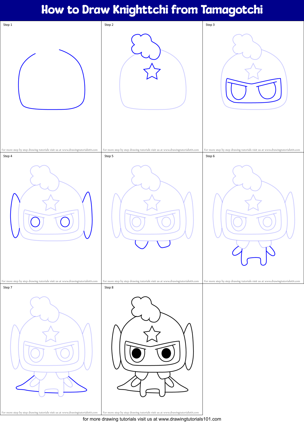 How to Draw Knighttchi from Tamagotchi Printable Step by Step