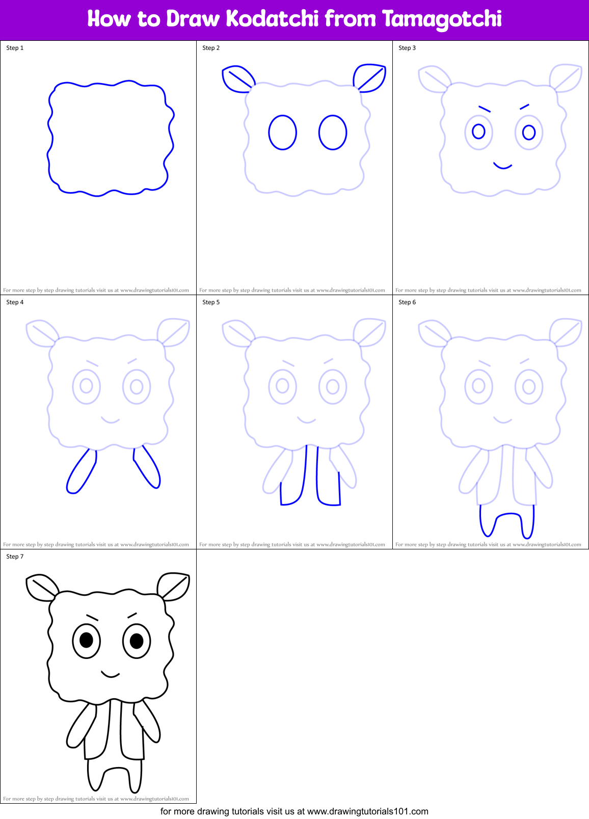 How to Draw Kodatchi from Tamagotchi Printable Step by Step