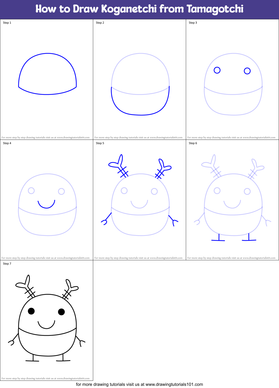How to Draw Koganetchi from Tamagotchi Printable Step by Step