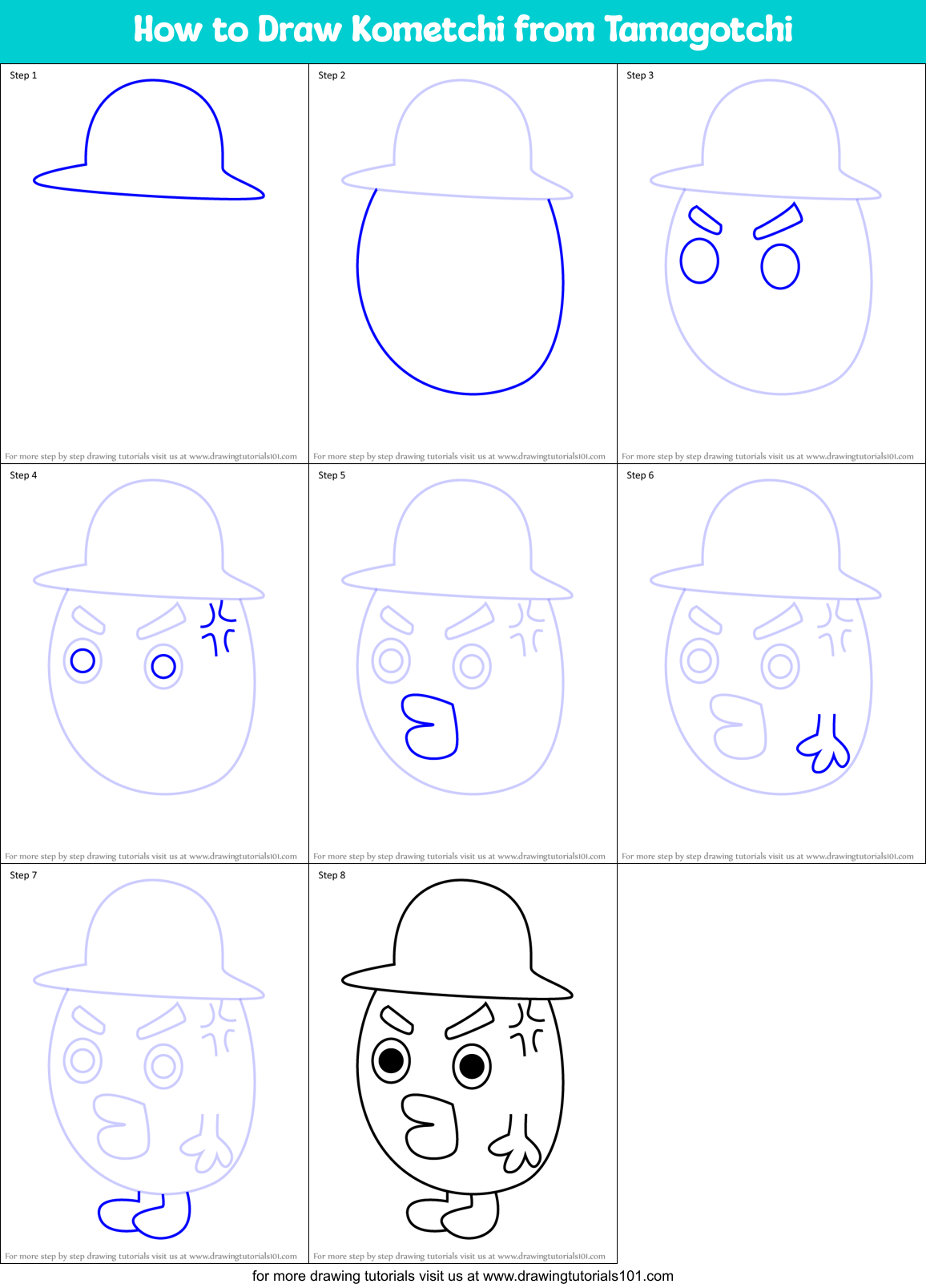 How to Draw Kometchi from Tamagotchi Printable Step by Step