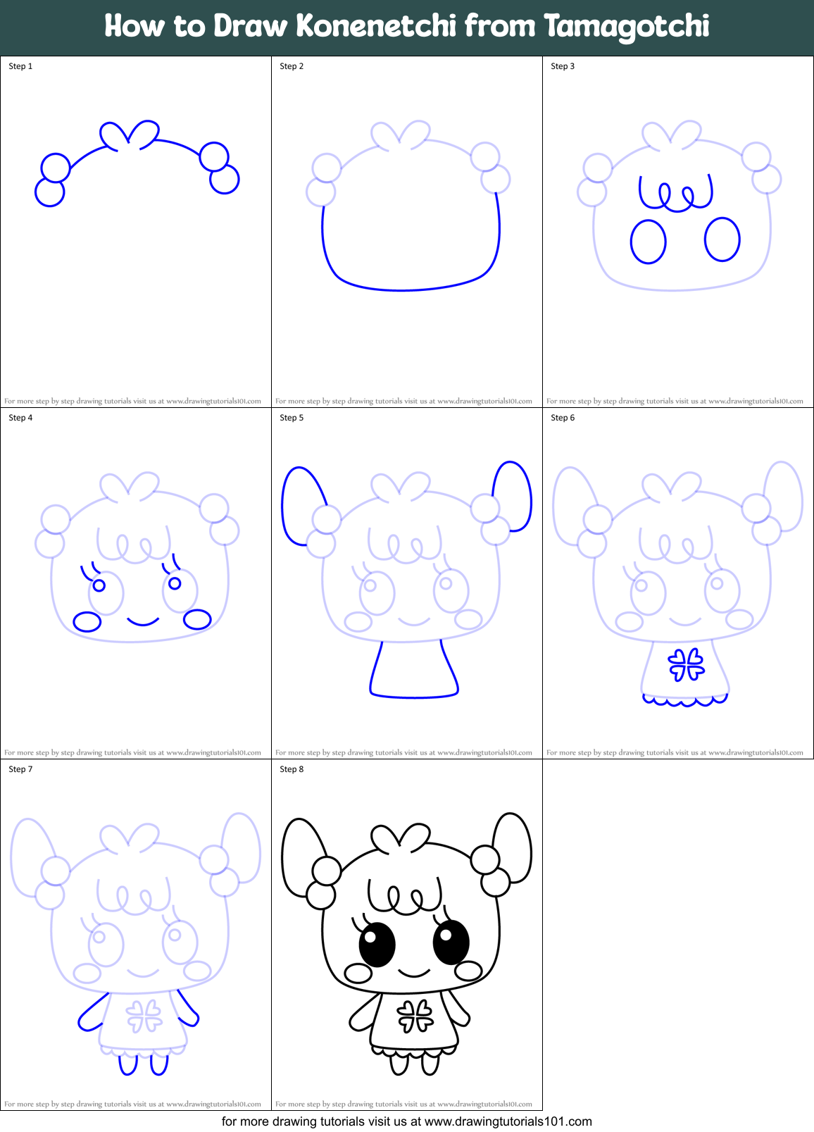 How to Draw Konenetchi from Tamagotchi Printable Step by Step