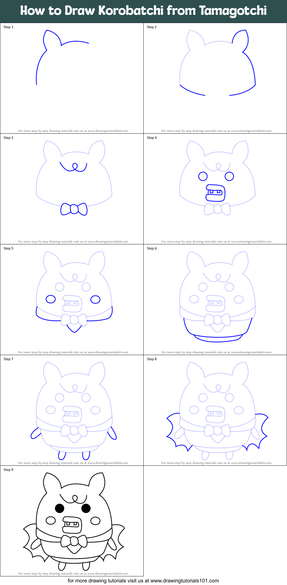 How to Draw Korobatchi from Tamagotchi Printable Step by Step