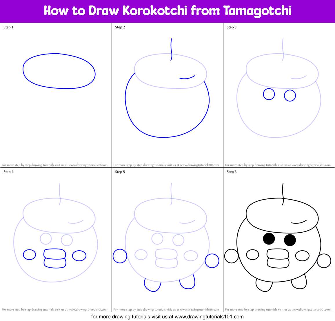 How to Draw Korokotchi from Tamagotchi Printable Step by Step