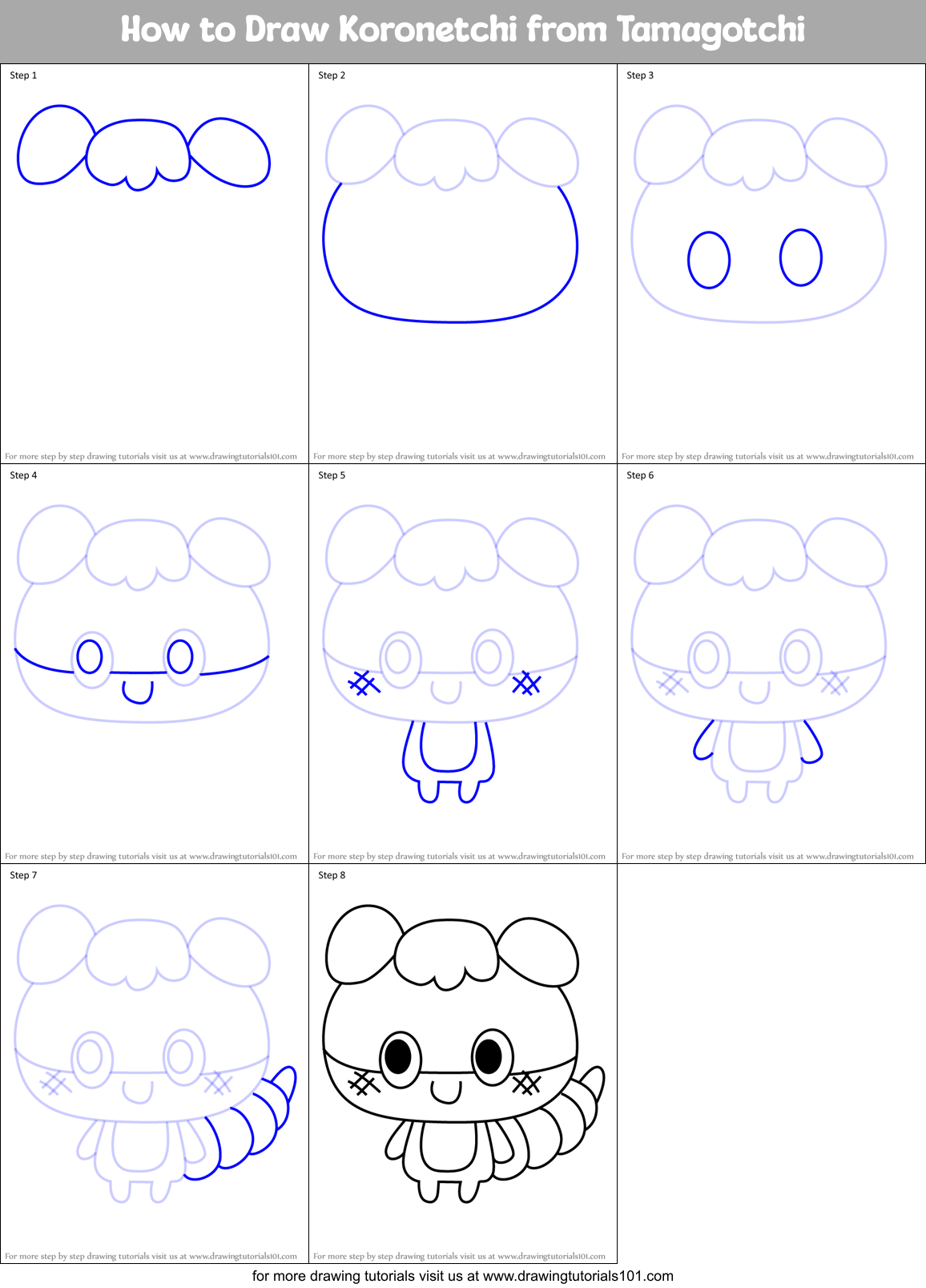 How to Draw Koronetchi from Tamagotchi Printable Step by Step