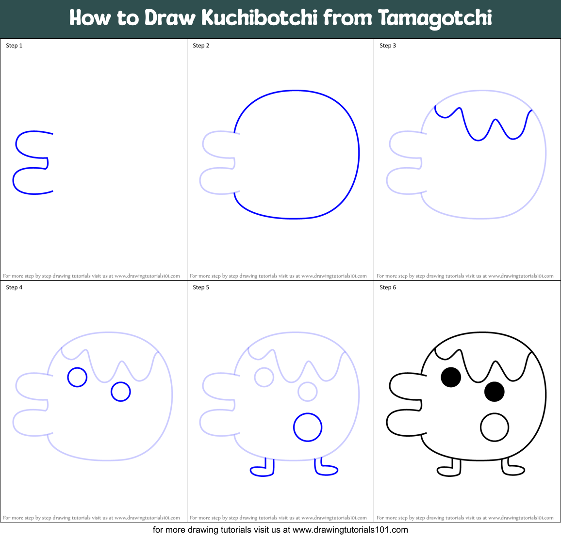 How to Draw Kuchibotchi from Tamagotchi Printable Step by Step