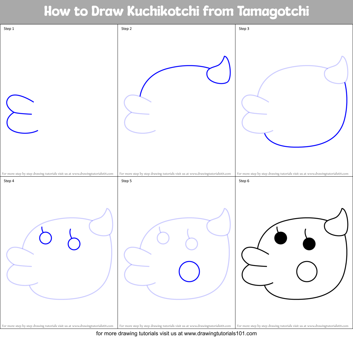 How to Draw Kuchikotchi from Tamagotchi Printable Step by Step