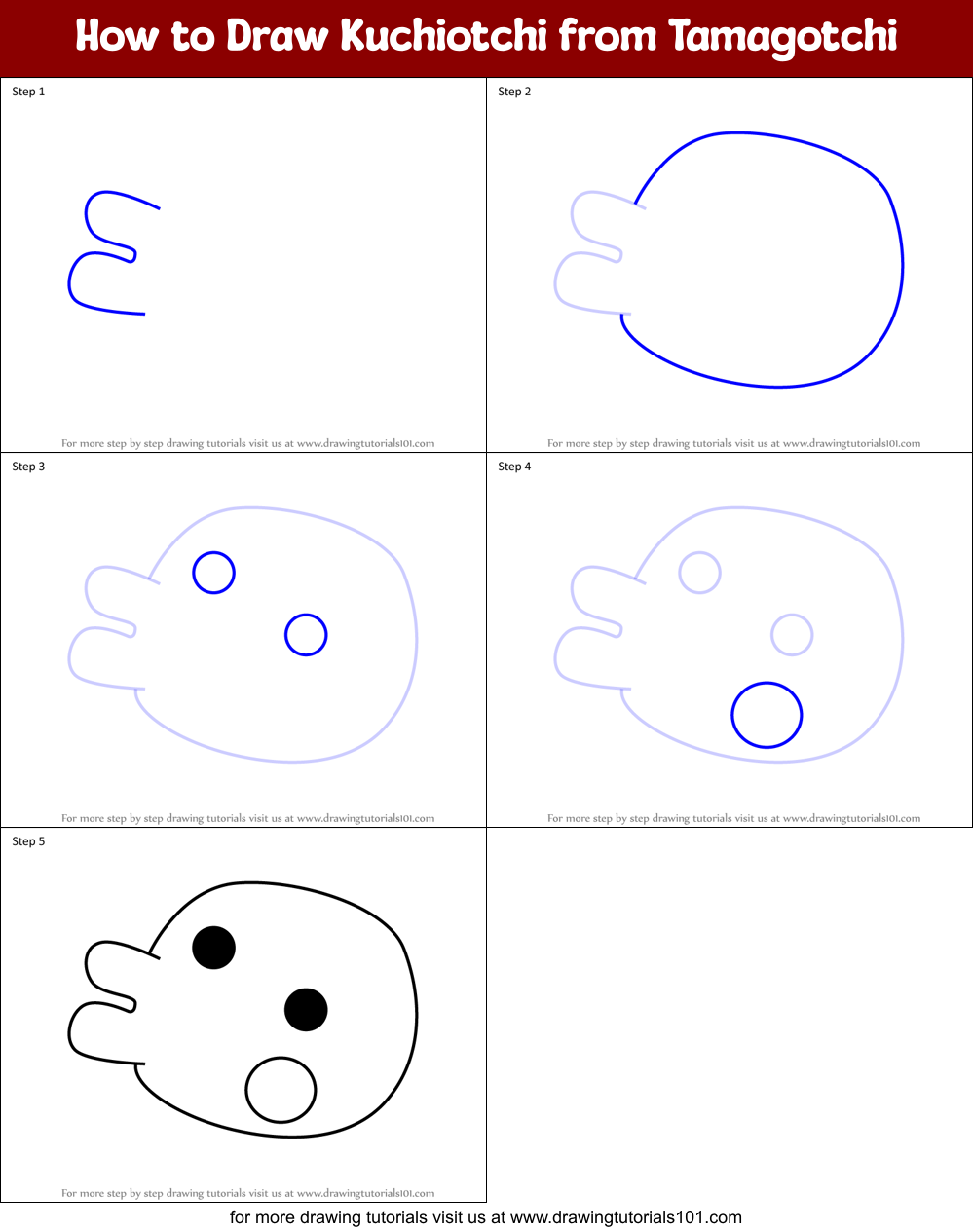 How to Draw Kuchiotchi from Tamagotchi Printable Step by Step