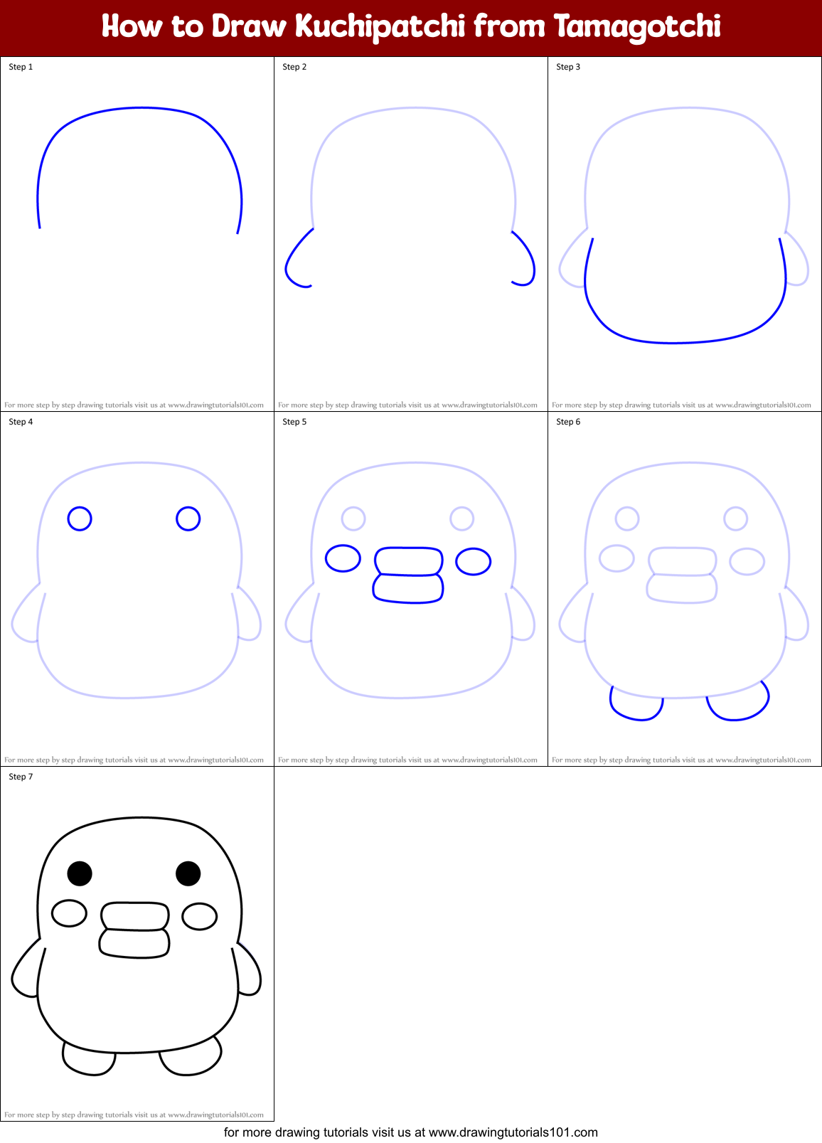 How to Draw Kuchipatchi from Tamagotchi Printable Step by Step