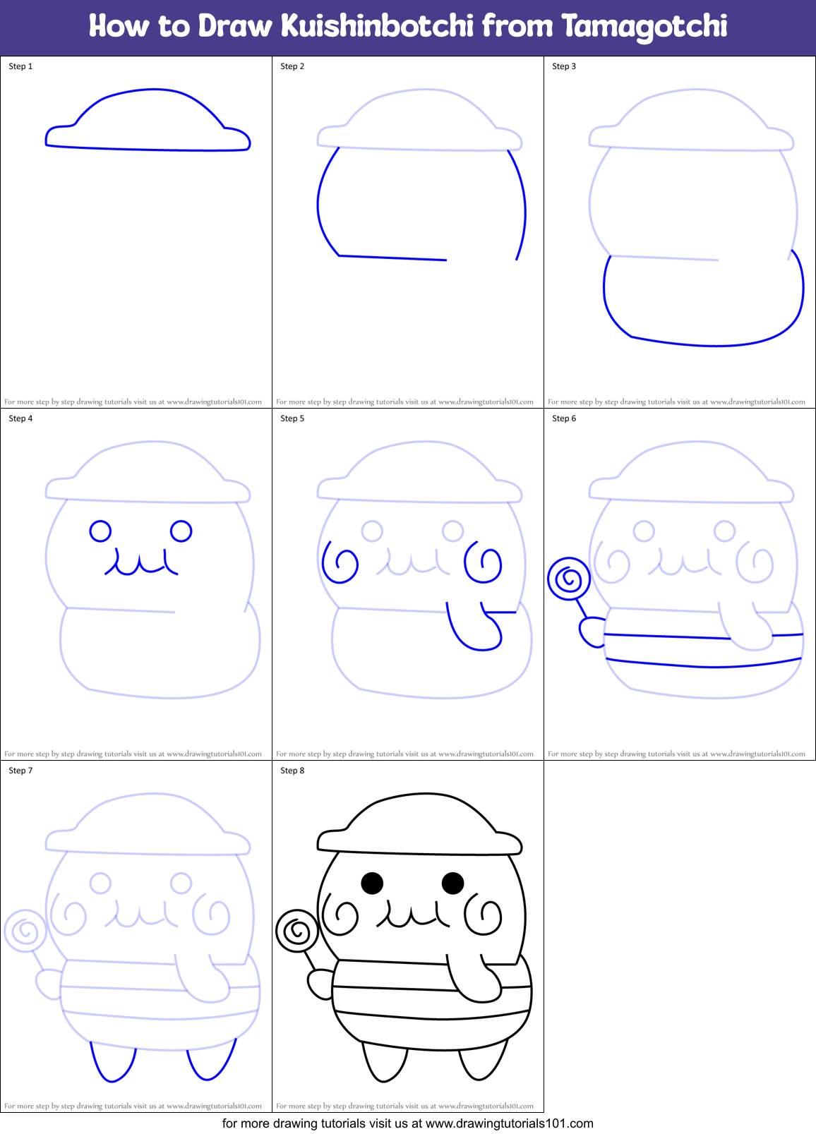 How to Draw Kuishinbotchi from Tamagotchi Printable Step by Step