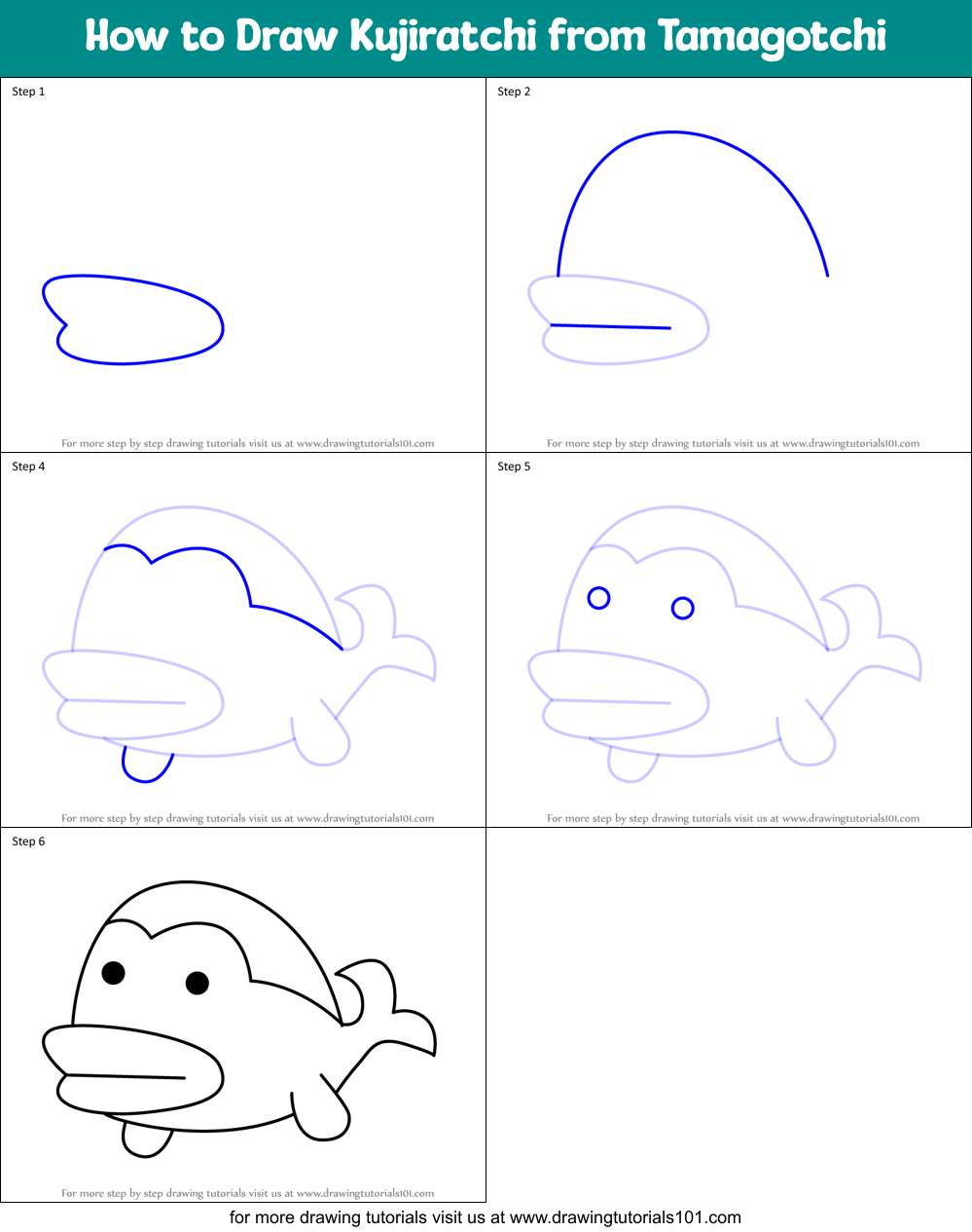 How to Draw Kujiratchi from Tamagotchi Printable Step by Step