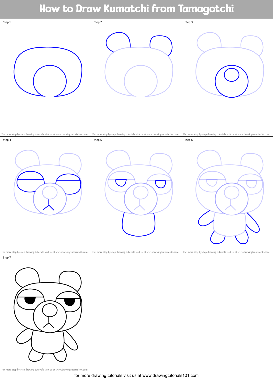 How to Draw Kumatchi from Tamagotchi Printable Step by Step