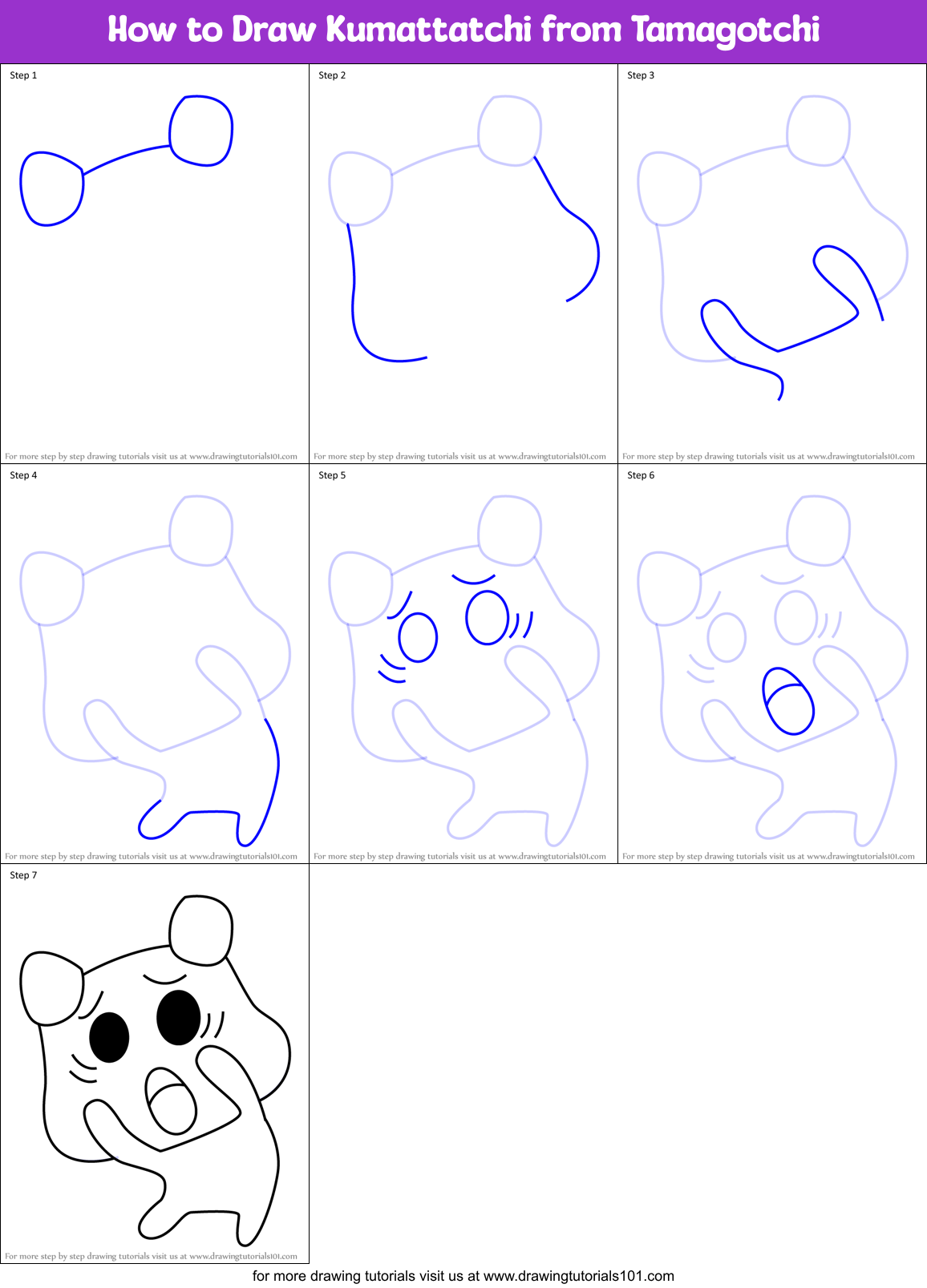 How to Draw Kumattatchi from Tamagotchi Printable Step by Step