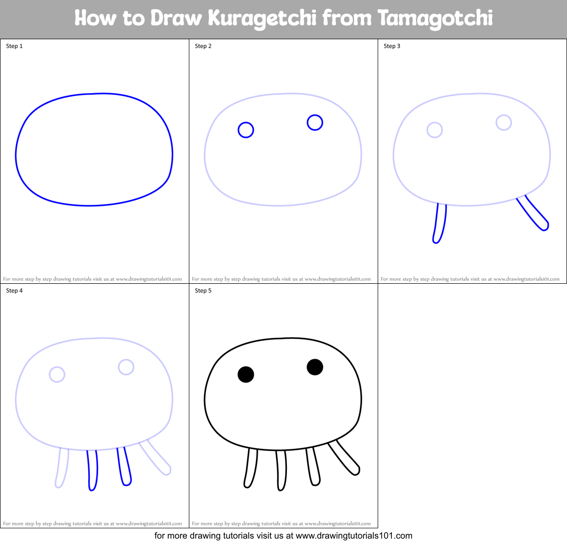 How to Draw Kuragetchi from Tamagotchi Printable Step by Step