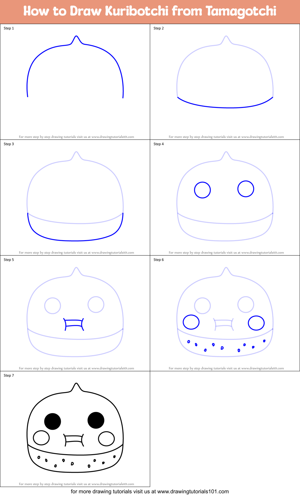 How to Draw Kuribotchi from Tamagotchi Printable Step by Step