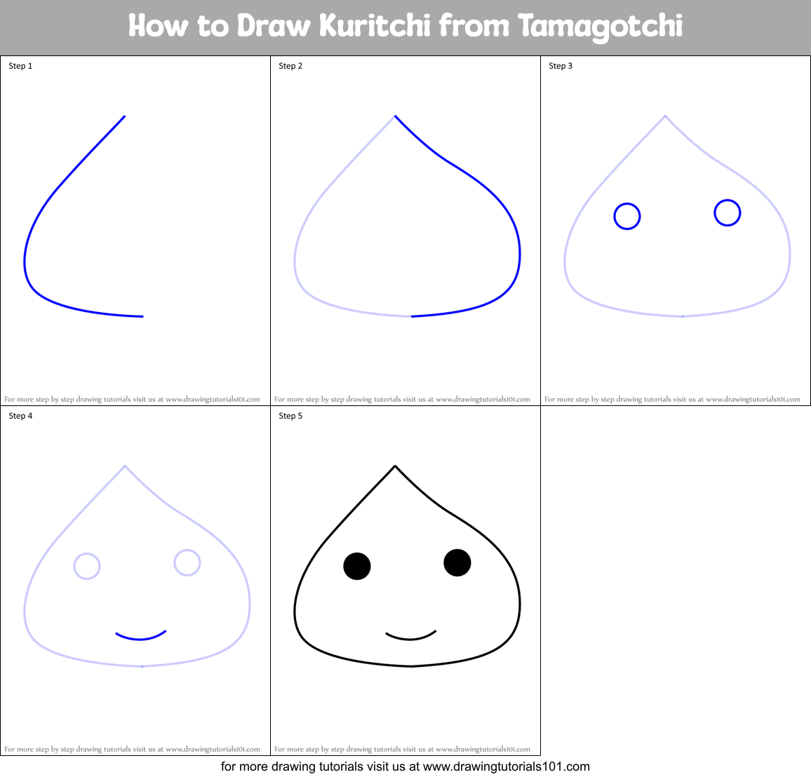 How to Draw Kuritchi from Tamagotchi Printable Step by Step