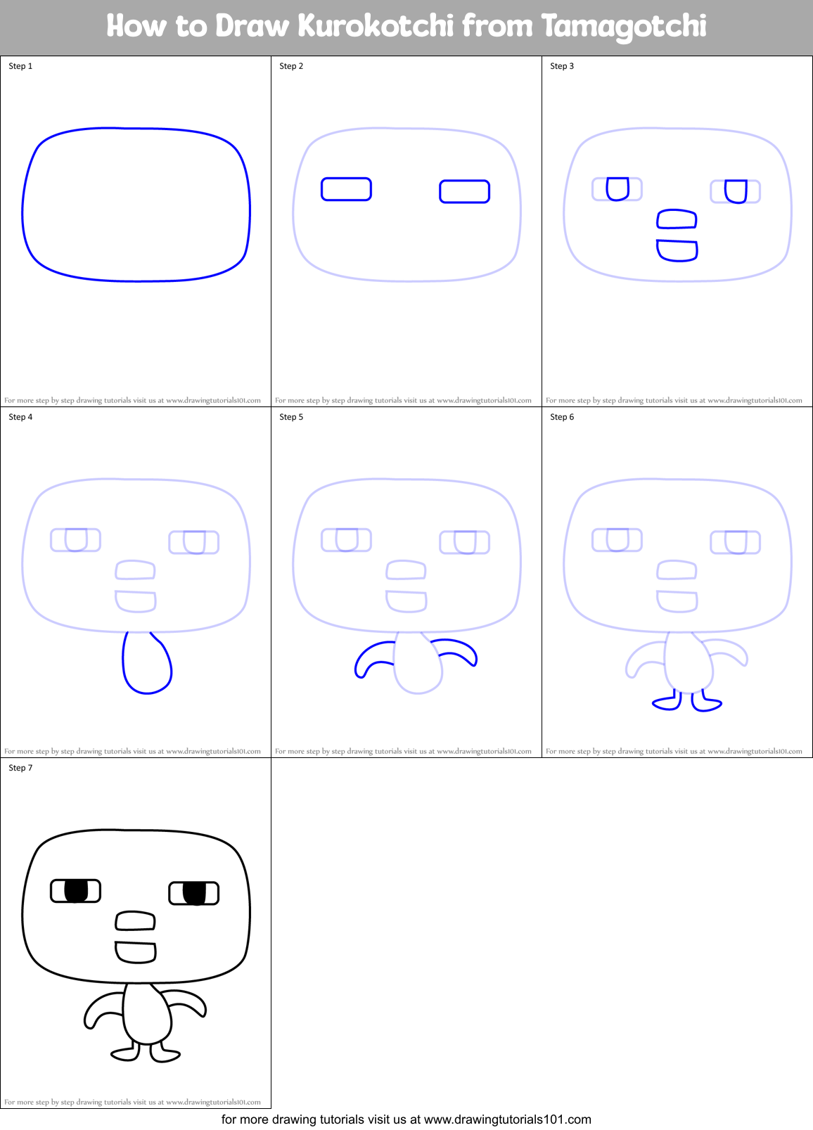 How to Draw Kurokotchi from Tamagotchi Printable Step by Step