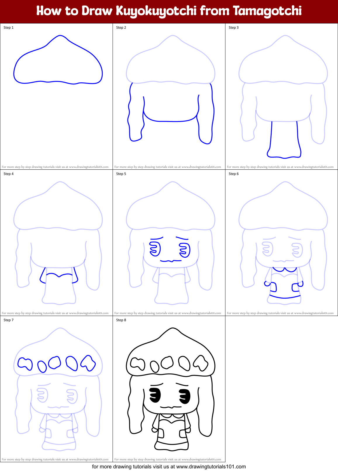 How to Draw Kuyokuyotchi from Tamagotchi Printable Step by Step