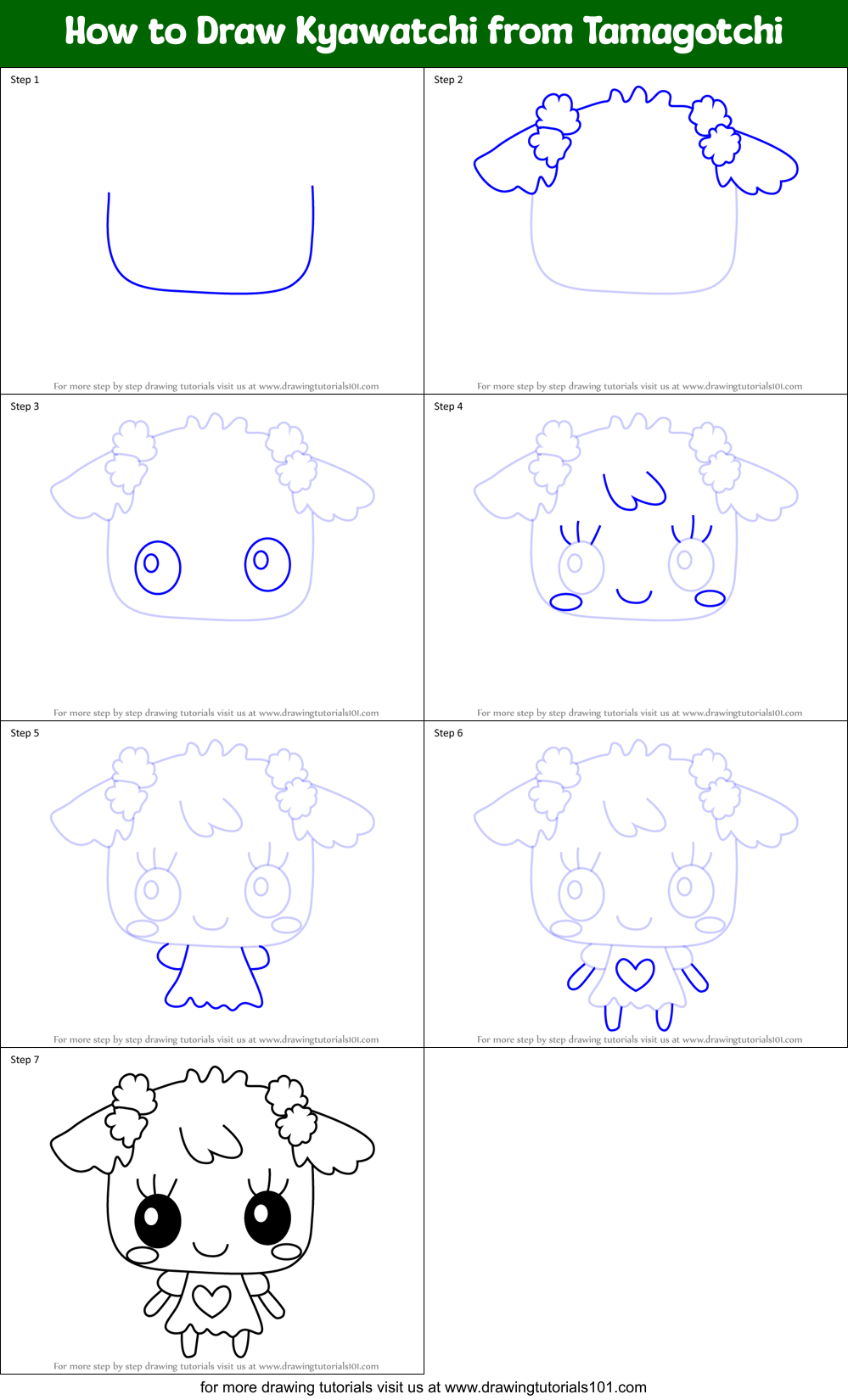 How to Draw Kyawatchi from Tamagotchi Printable Step by Step