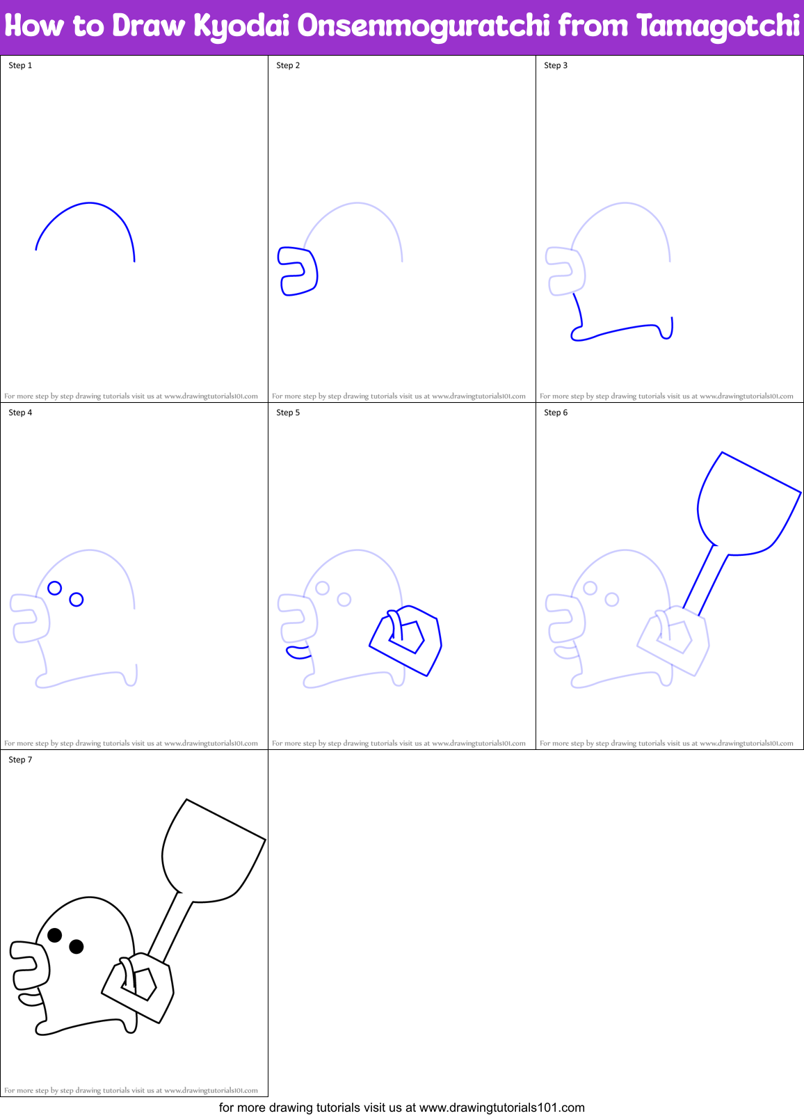How to Draw Kyodai Onsenmoguratchi from Tamagotchi Printable Step by Step