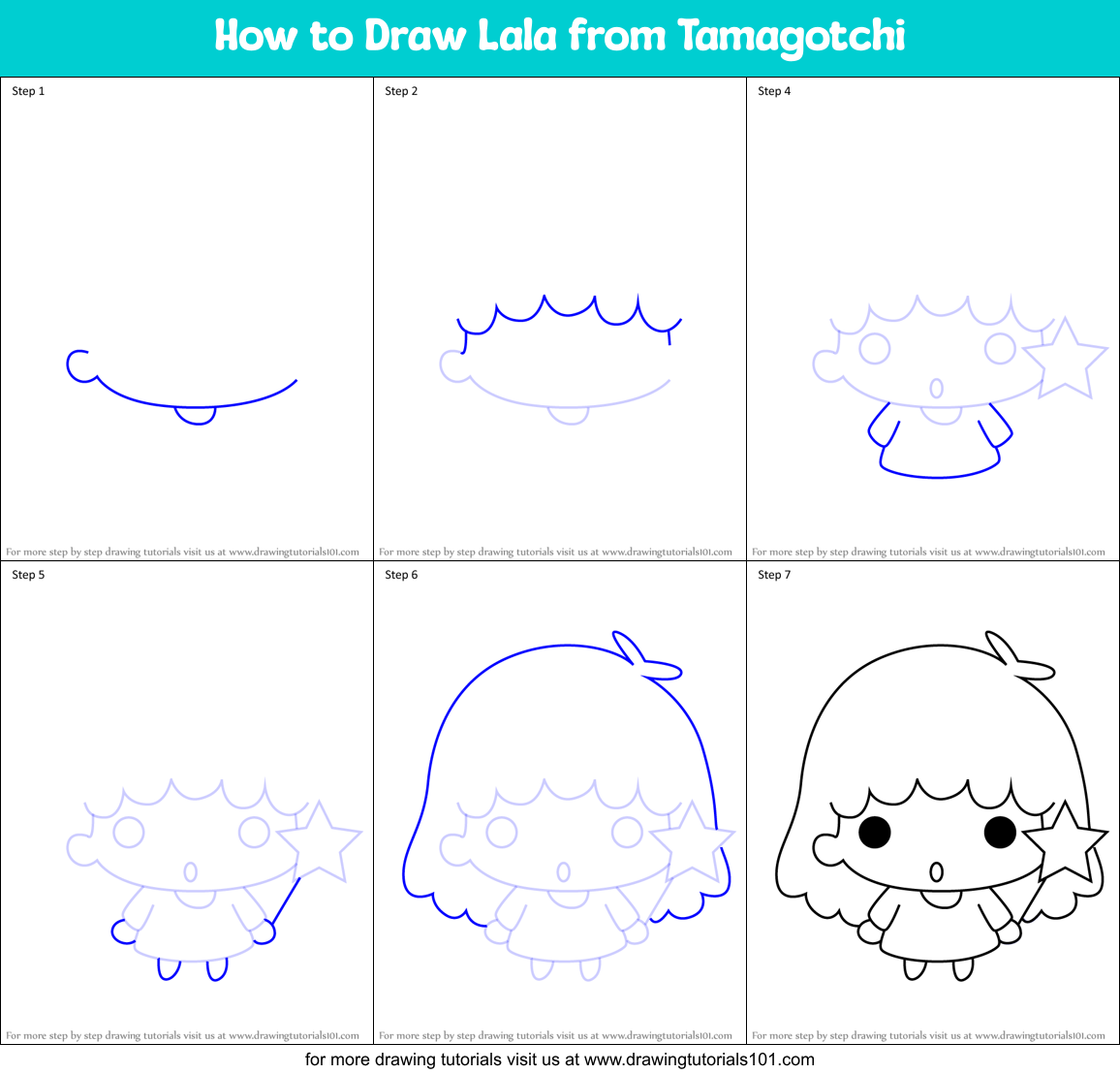 How to Draw Lala from Tamagotchi Printable Step by Step