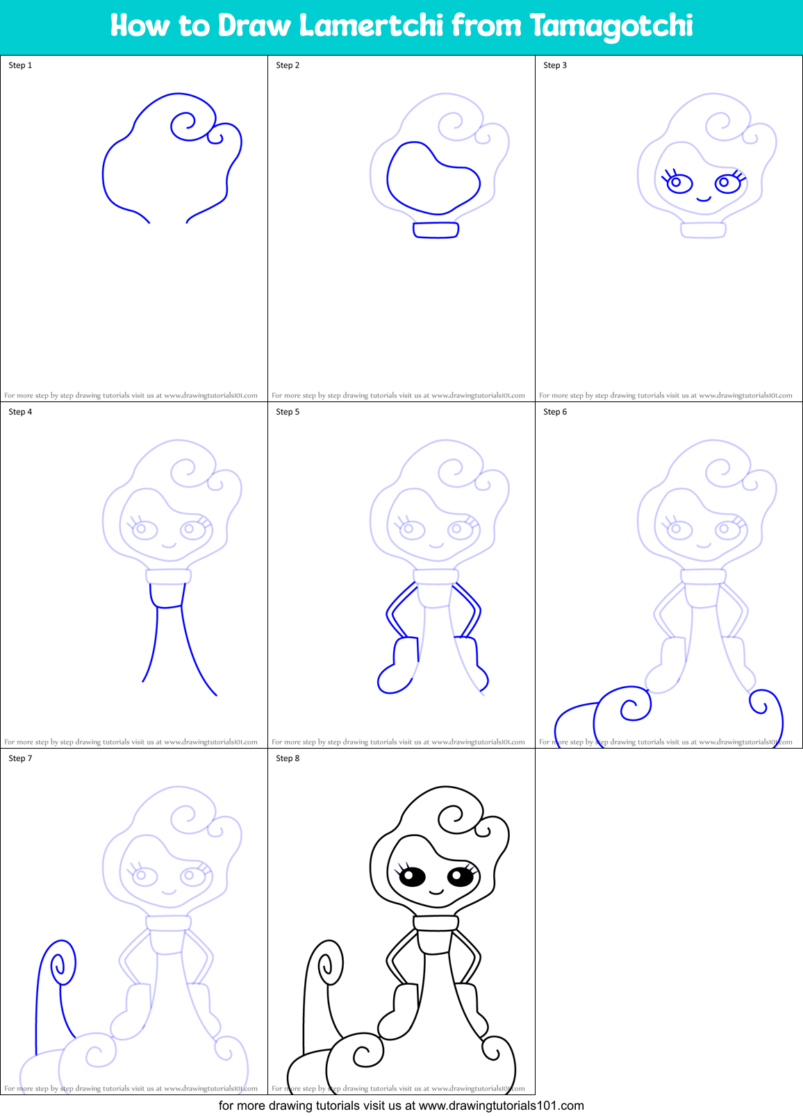 How to Draw Lamertchi from Tamagotchi Printable Step by Step