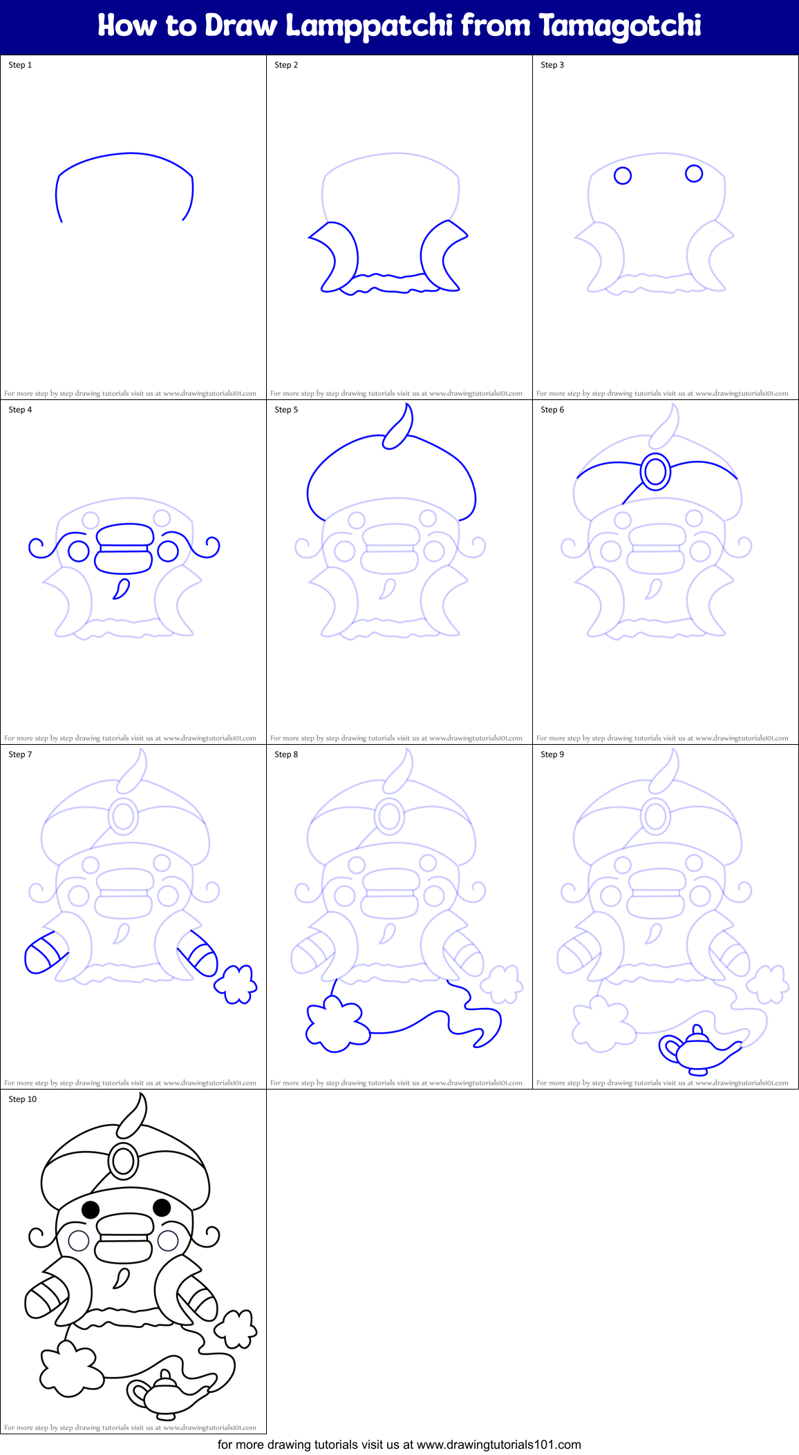 How to Draw Lamppatchi from Tamagotchi Printable Step by Step