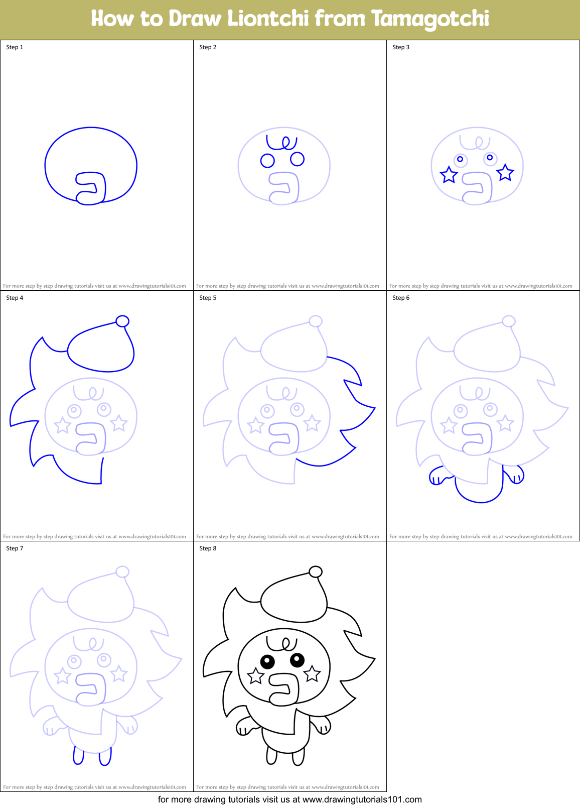How to Draw Liontchi from Tamagotchi Printable Step by Step