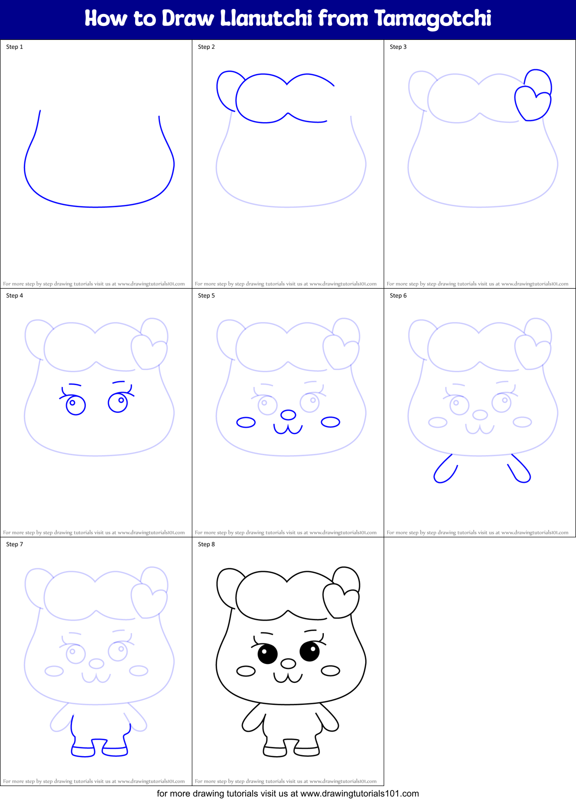 How to Draw Llanutchi from Tamagotchi Printable Step by Step