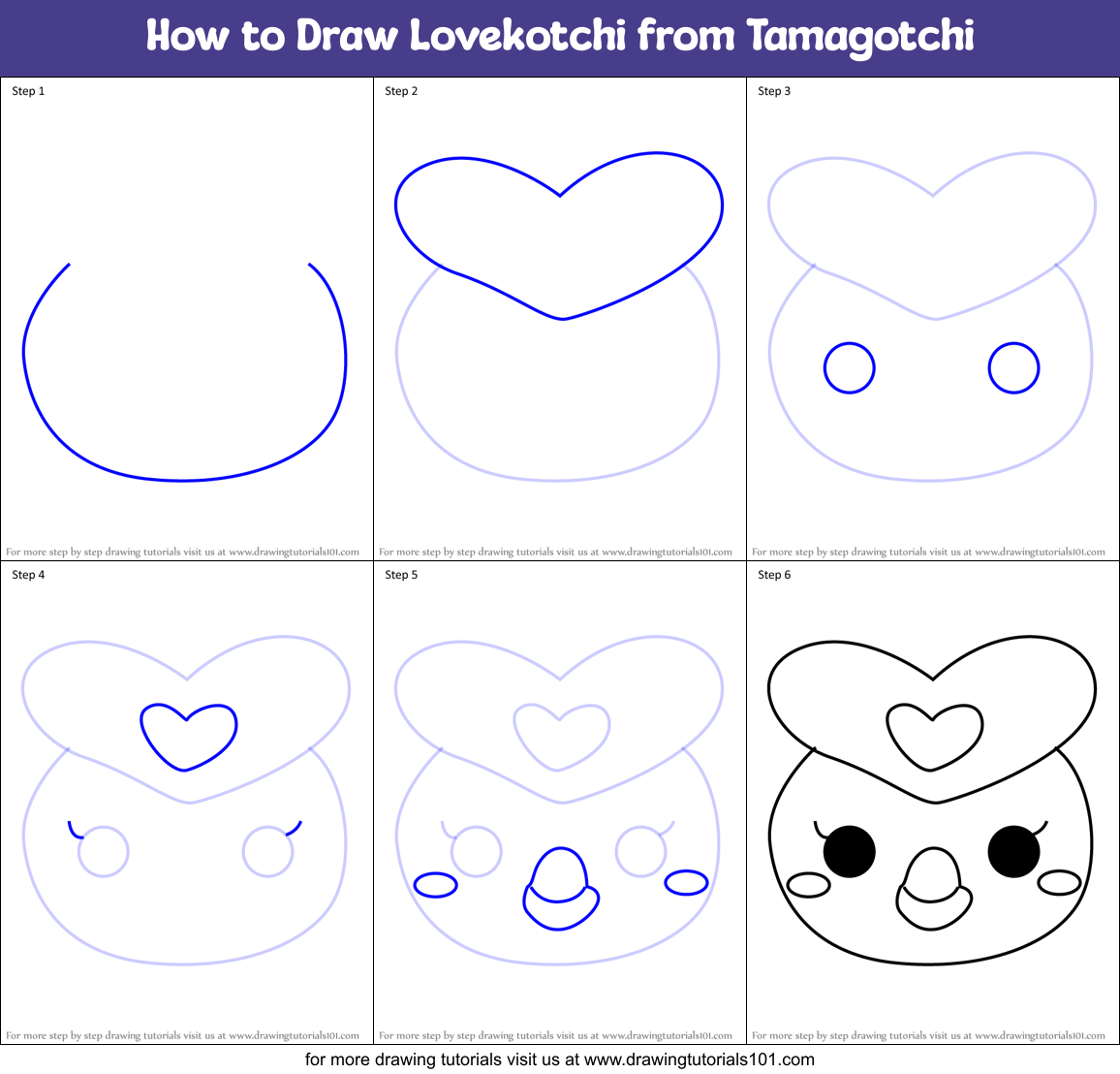 How to Draw Lovekotchi from Tamagotchi Printable Step by Step