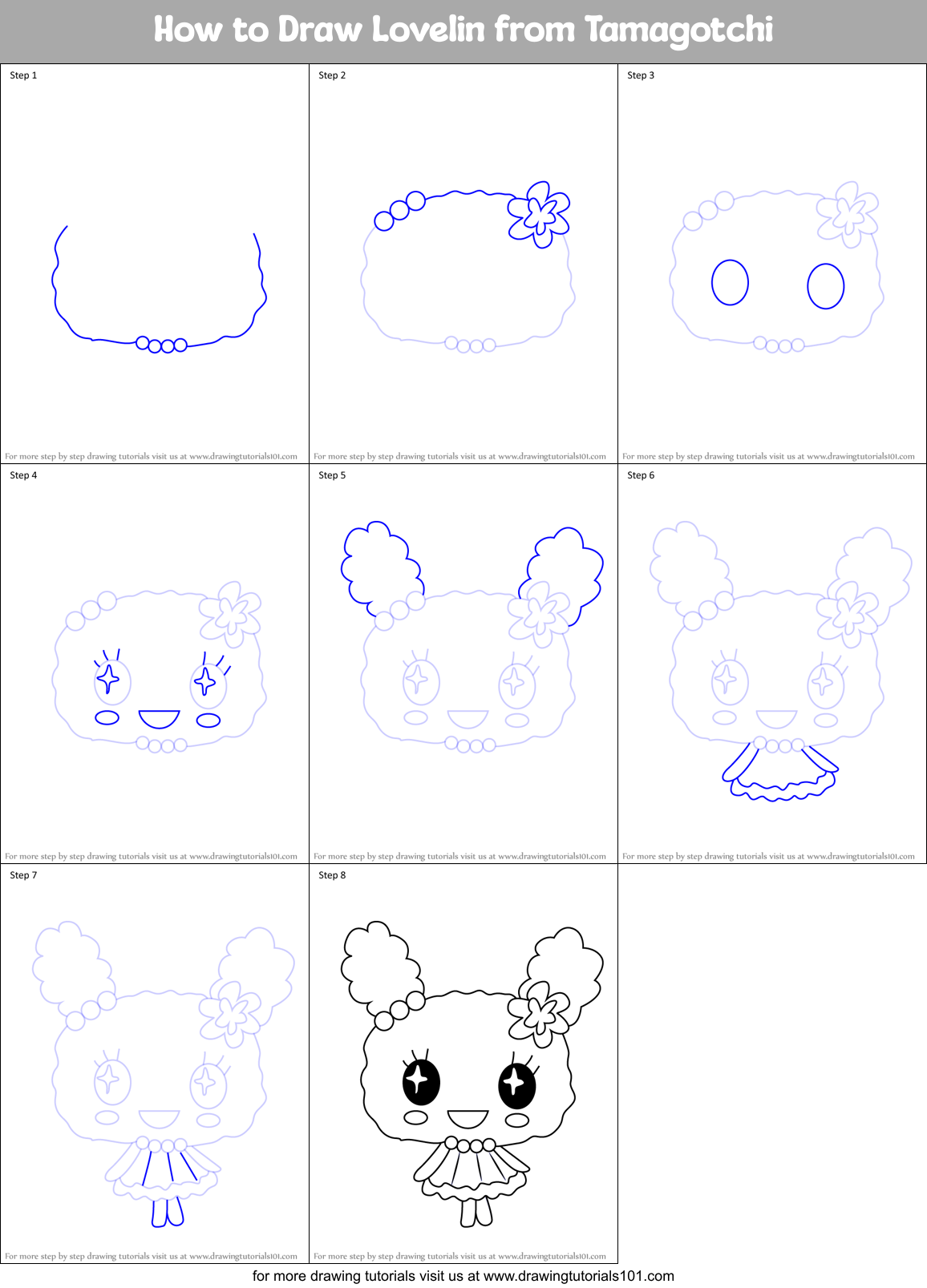 How to Draw Lovelin from Tamagotchi Printable Step by Step