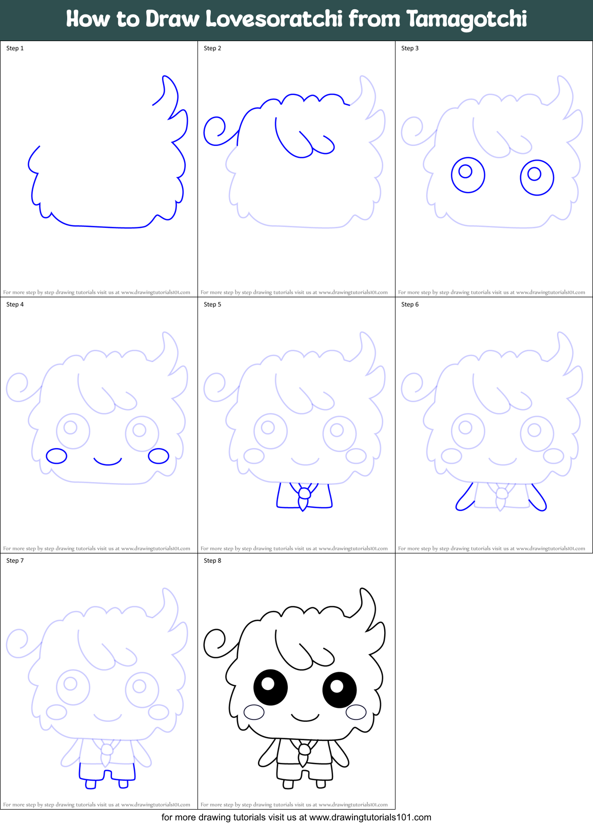 How to Draw Lovesoratchi from Tamagotchi Printable Step by Step