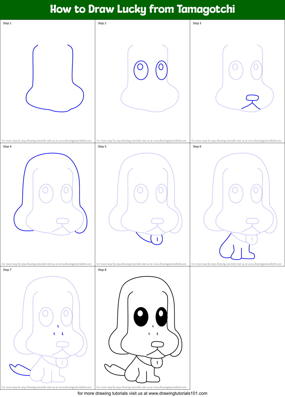 How to Draw Lucky from Tamagotchi Printable Step by Step