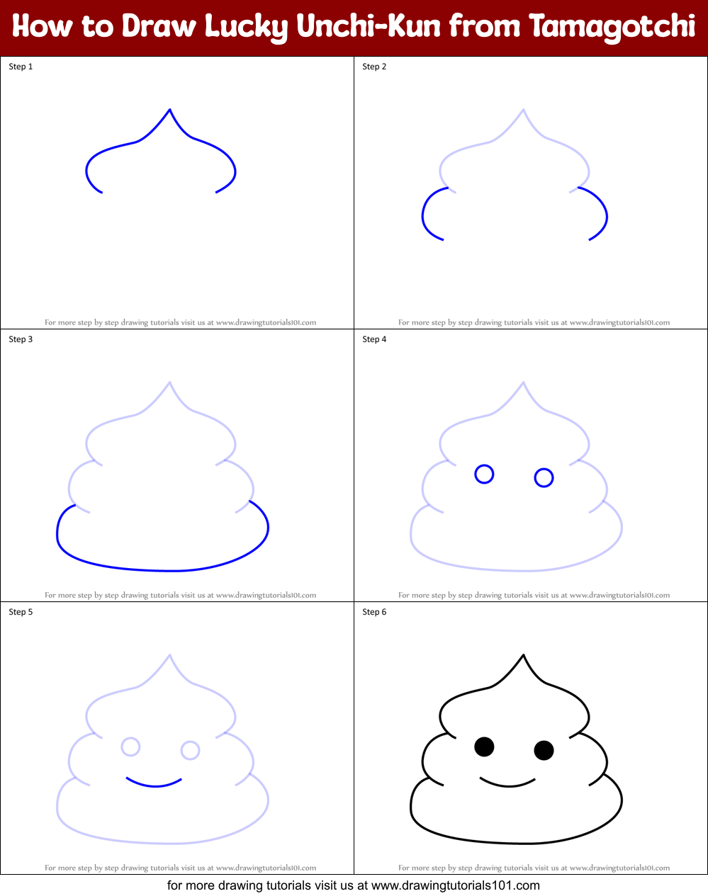 How to Draw Lucky Unchi-Kun from Tamagotchi Printable Step by Step