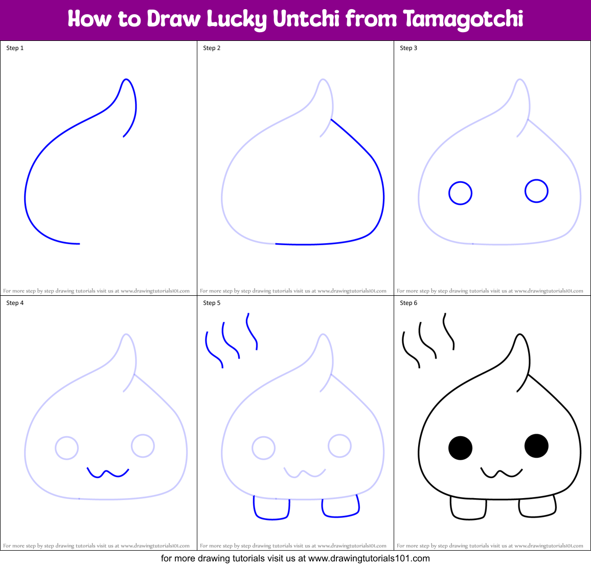 How to Draw Lucky Untchi from Tamagotchi Printable Step by Step