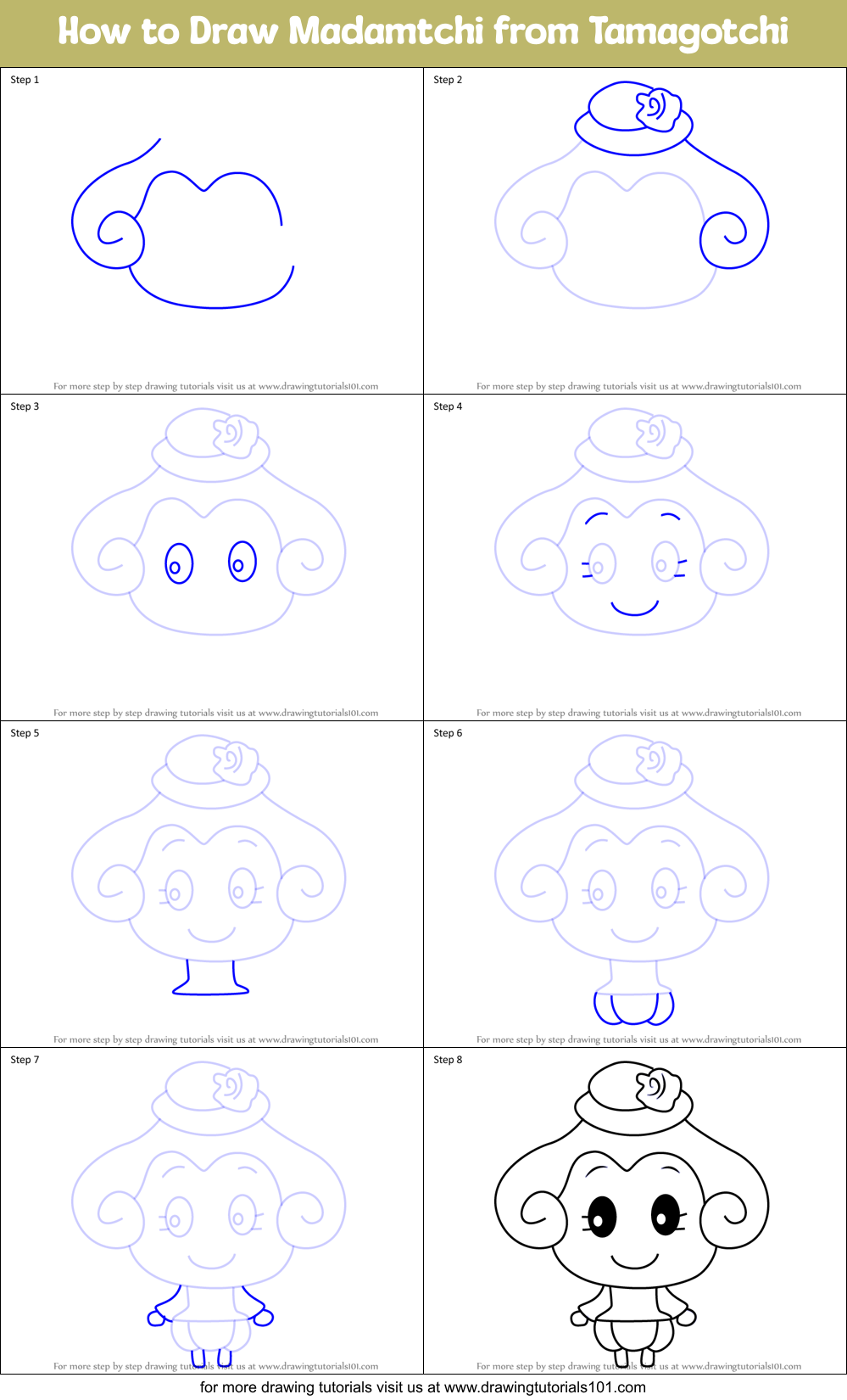 How to Draw Madamtchi from Tamagotchi Printable Step by Step