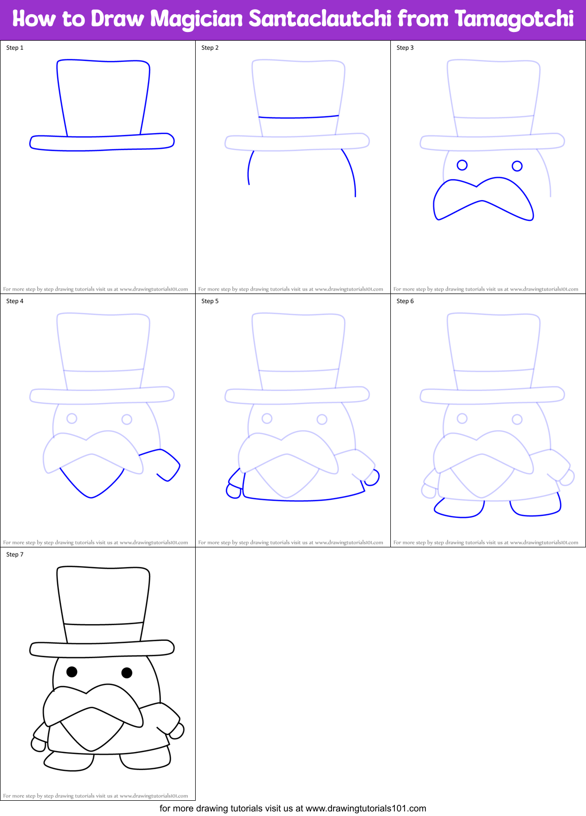 How to Draw Magician Santaclautchi from Tamagotchi Printable Step by Step