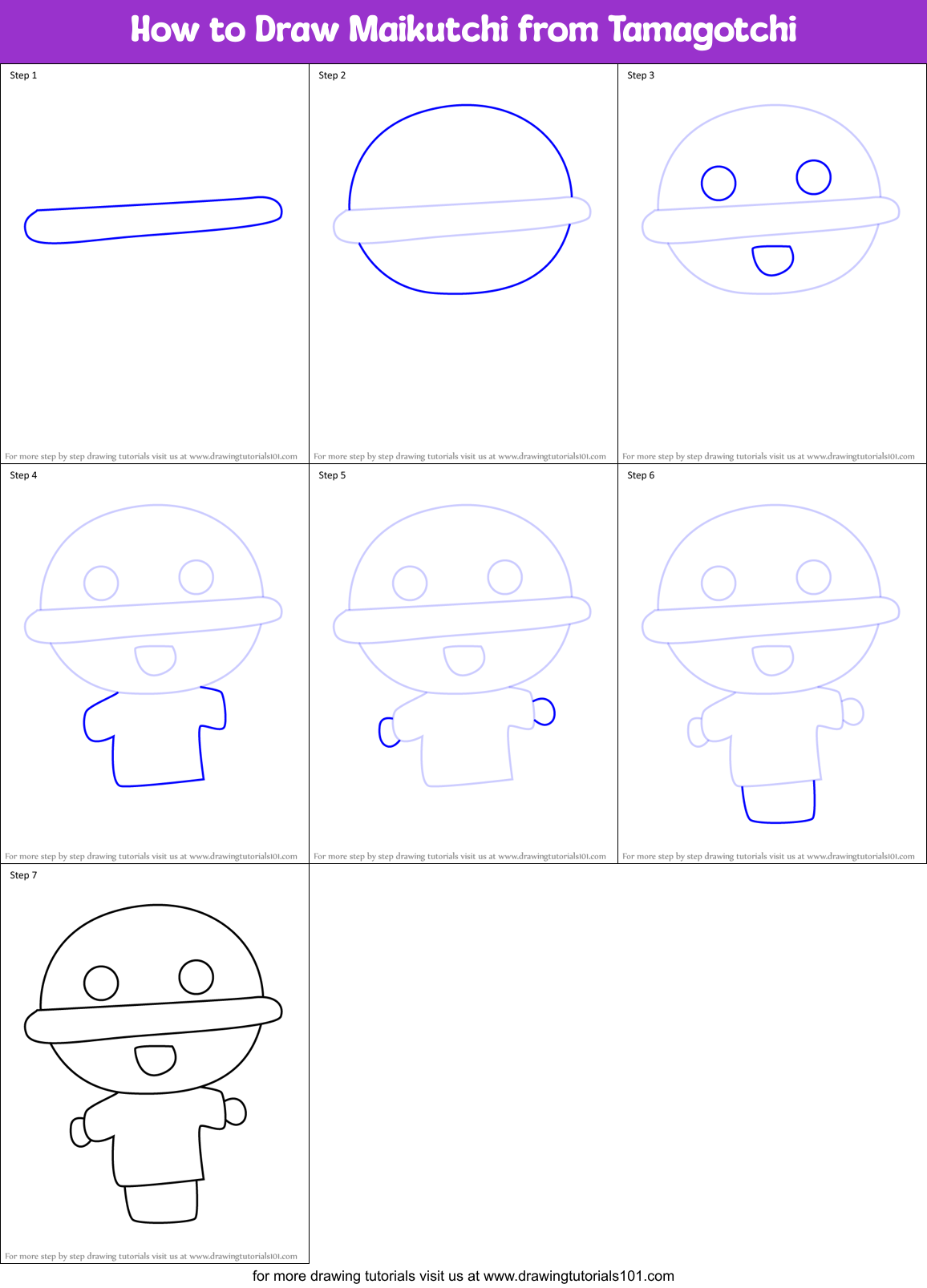 How to Draw Maikutchi from Tamagotchi Printable Step by Step