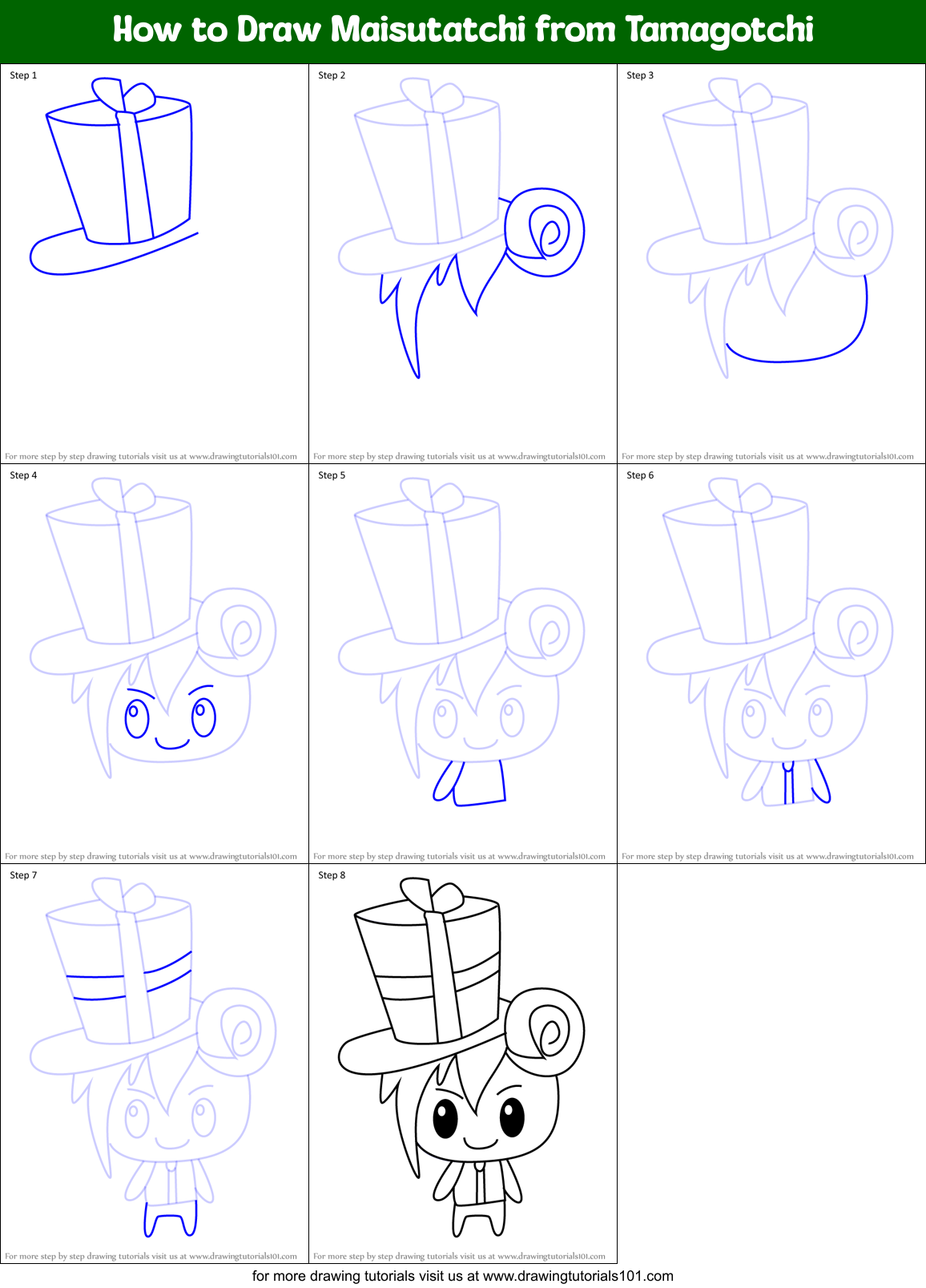 How to Draw Maisutatchi from Tamagotchi Printable Step by Step