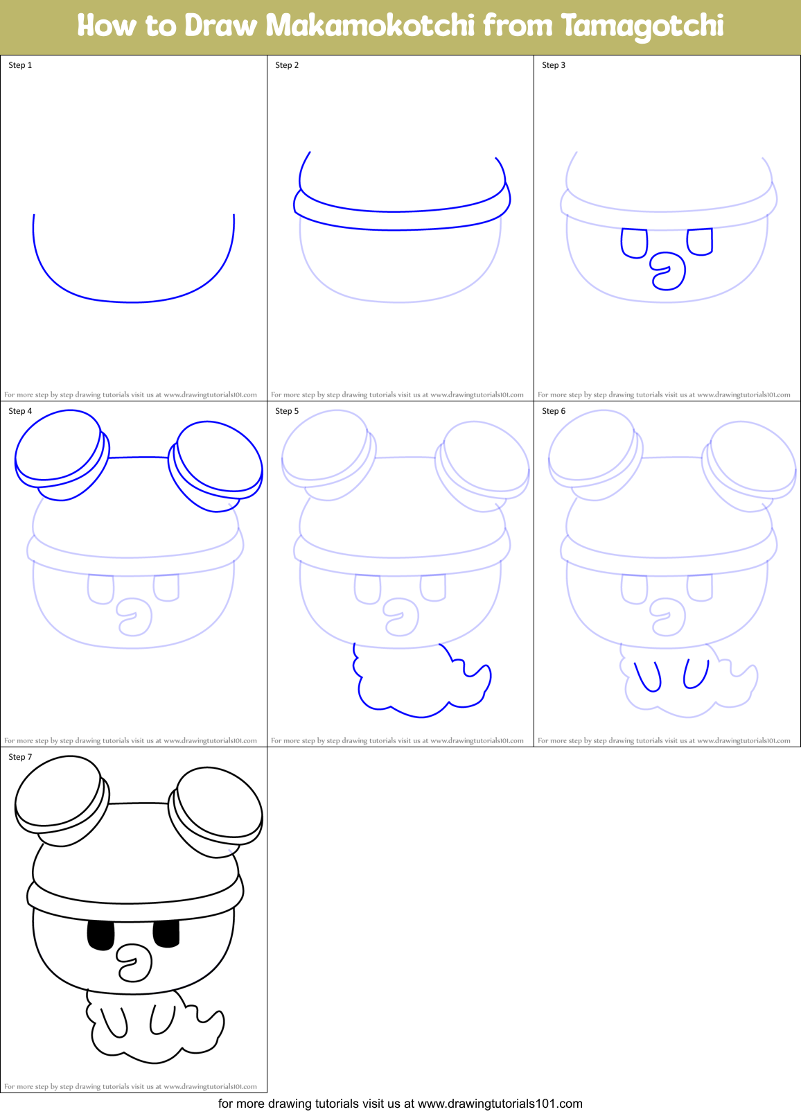 How to Draw Makamokotchi from Tamagotchi Printable Step by Step
