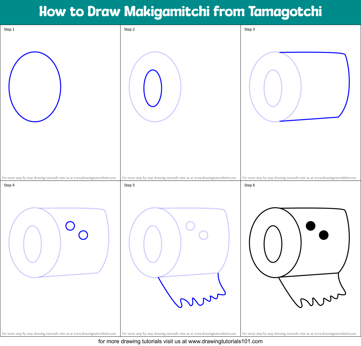 How to Draw Makigamitchi from Tamagotchi Printable Step by Step