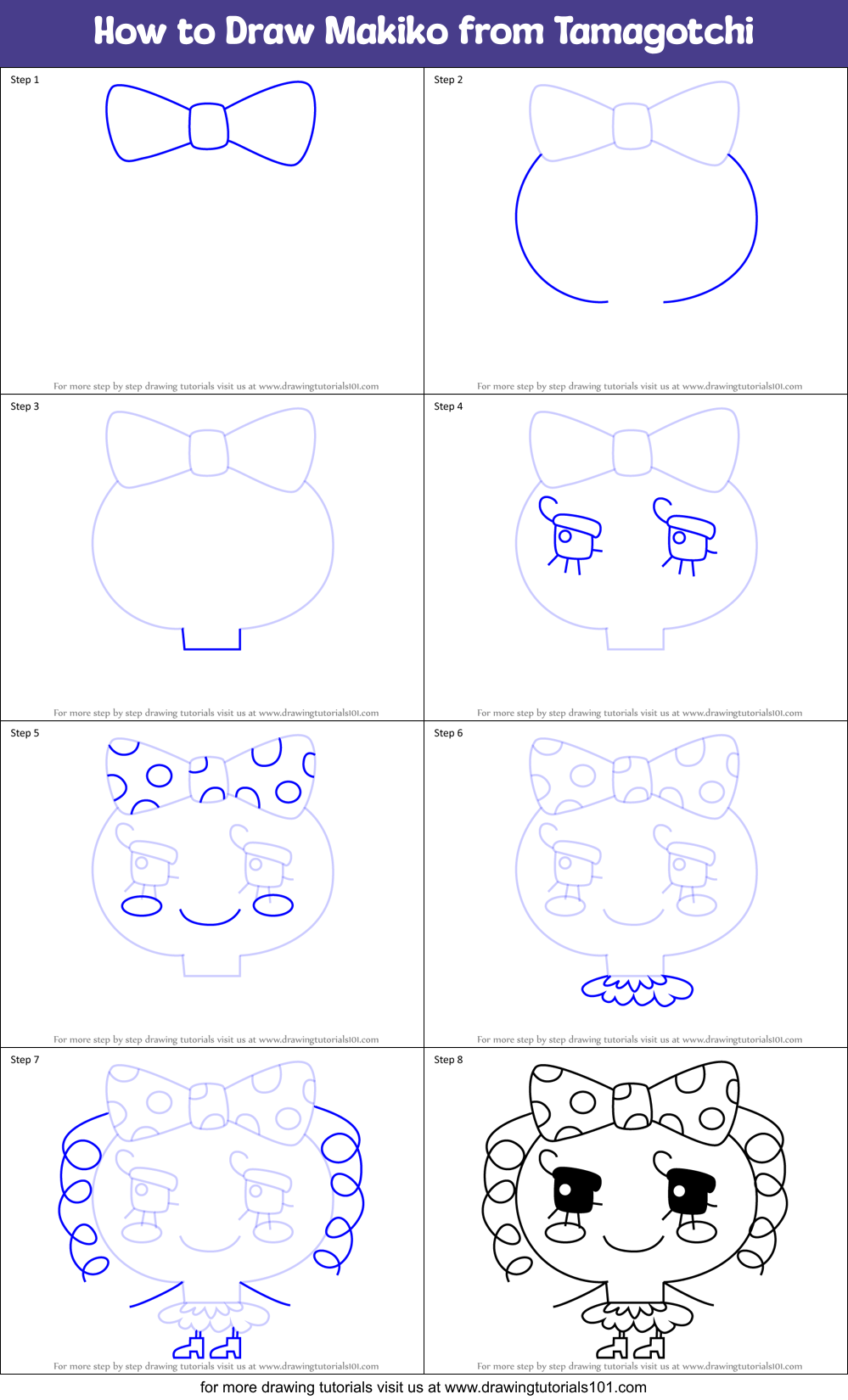 How to Draw Makiko from Tamagotchi Printable Step by Step