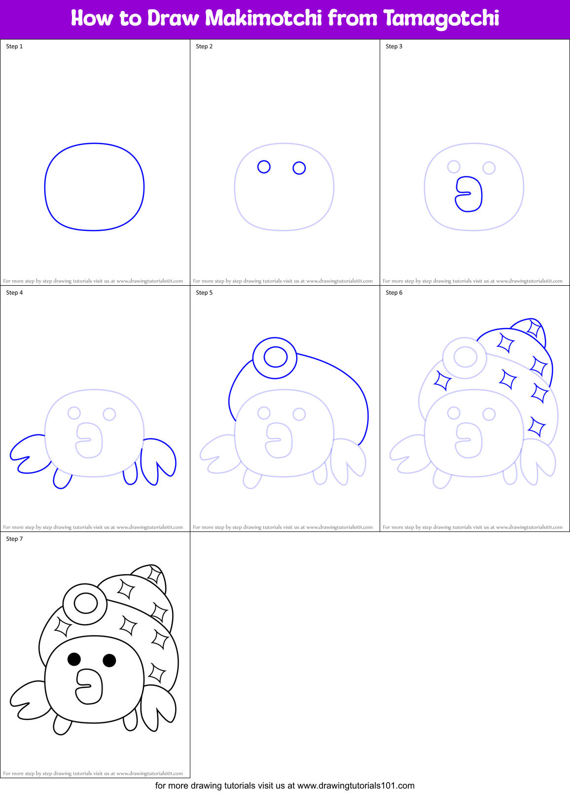How to Draw Makimotchi from Tamagotchi Printable Step by Step