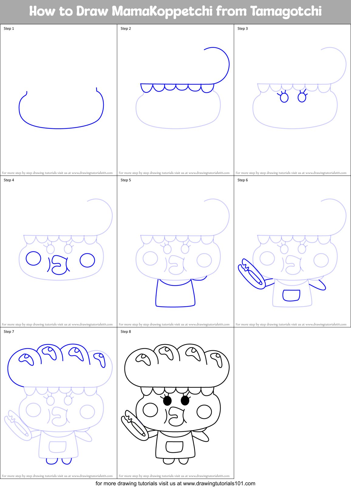 How to Draw MamaKoppetchi from Tamagotchi Printable Step by Step