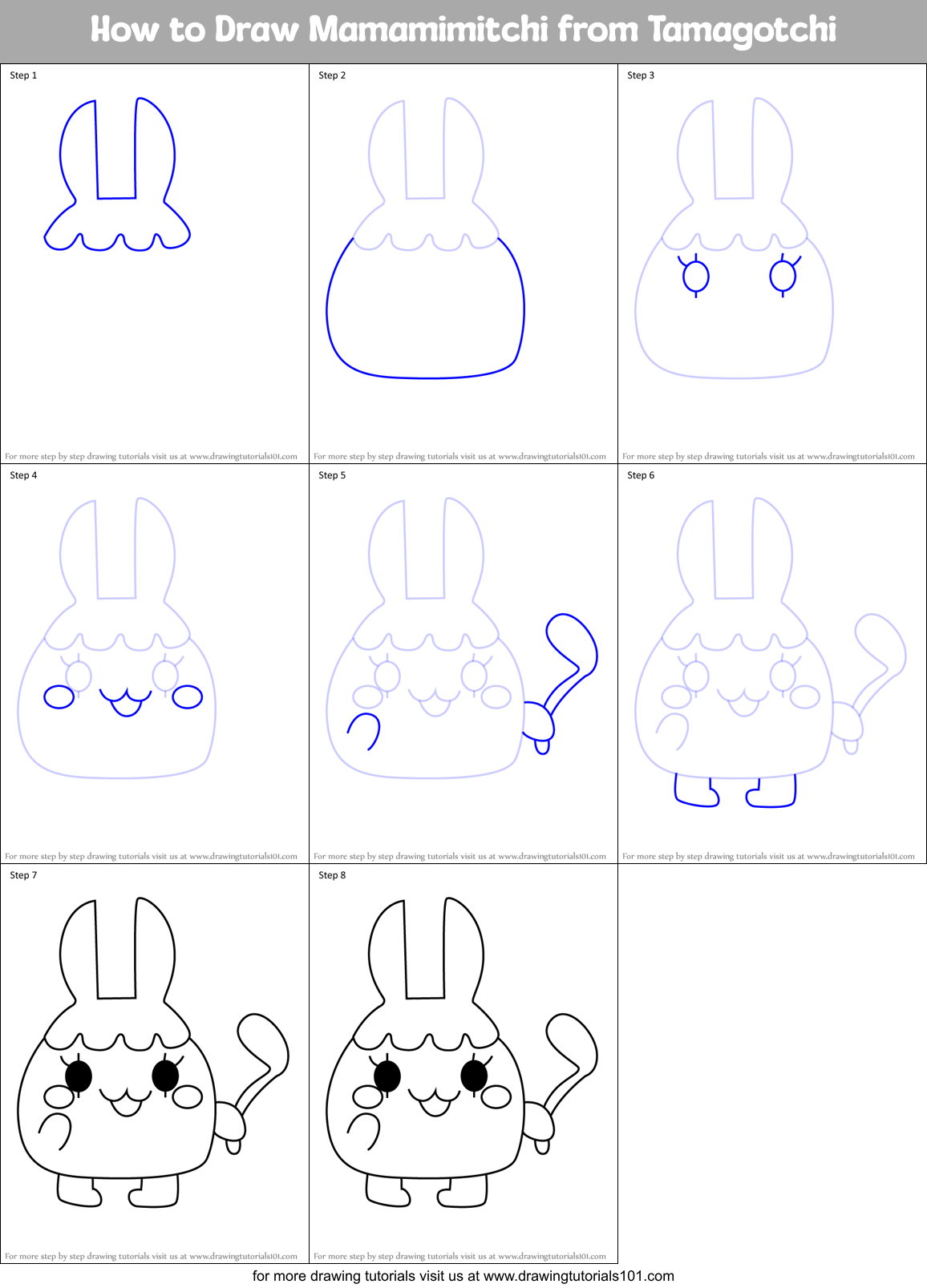 How to Draw Mamamimitchi from Tamagotchi Printable Step by Step