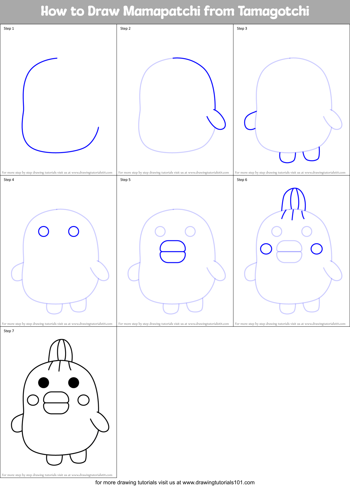 How to Draw Mamapatchi from Tamagotchi Printable Step by Step