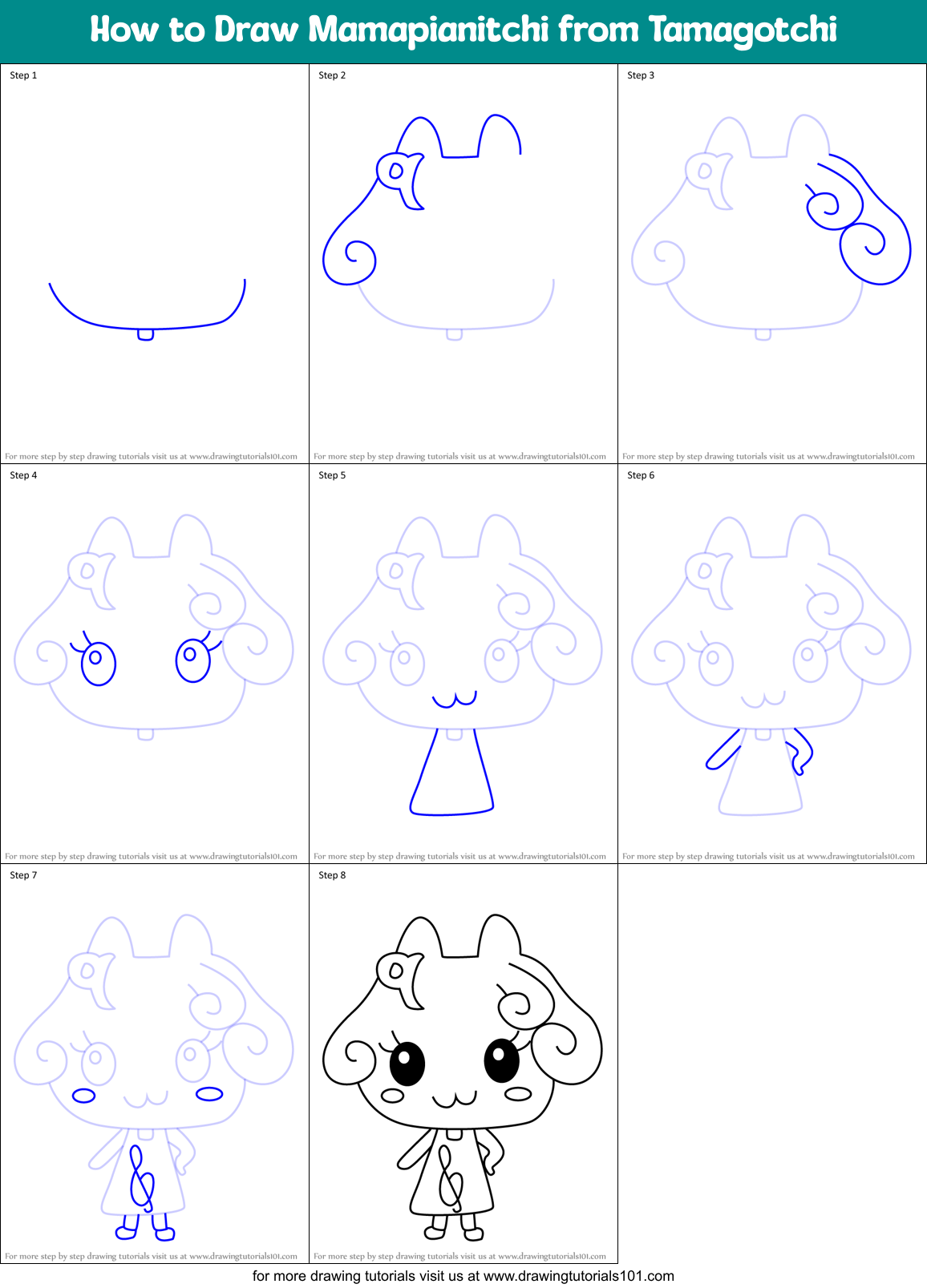 How to Draw Mamapianitchi from Tamagotchi Printable Step by Step