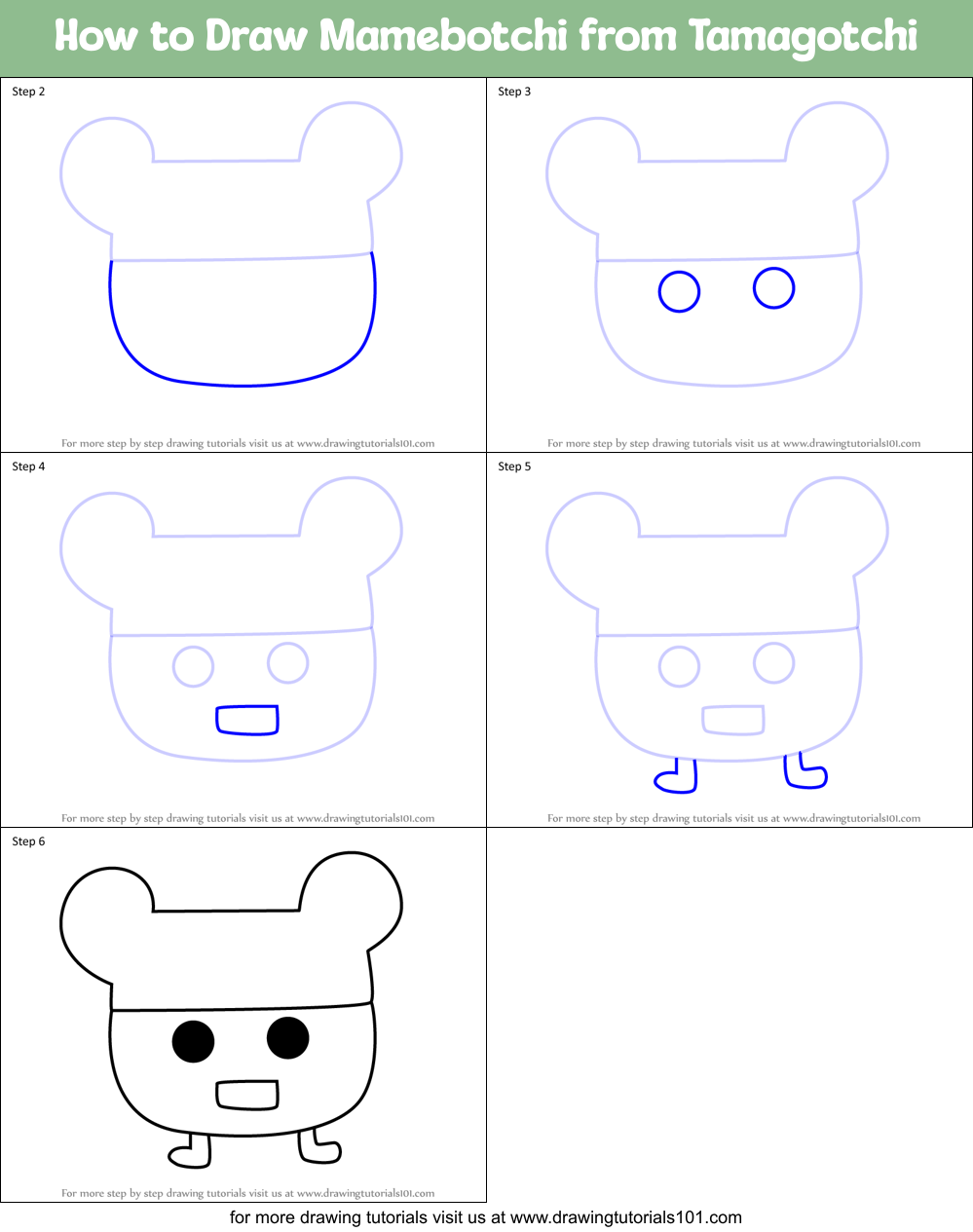 How to Draw Mamebotchi from Tamagotchi Printable Step by Step