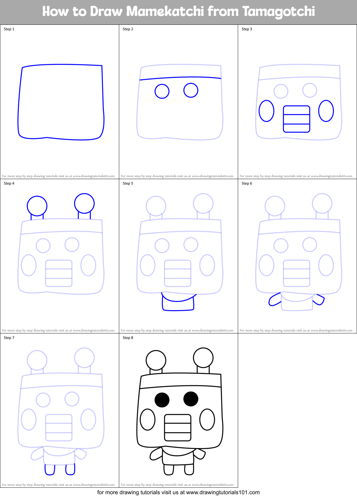 How to Draw Mamekatchi from Tamagotchi Printable Step by Step